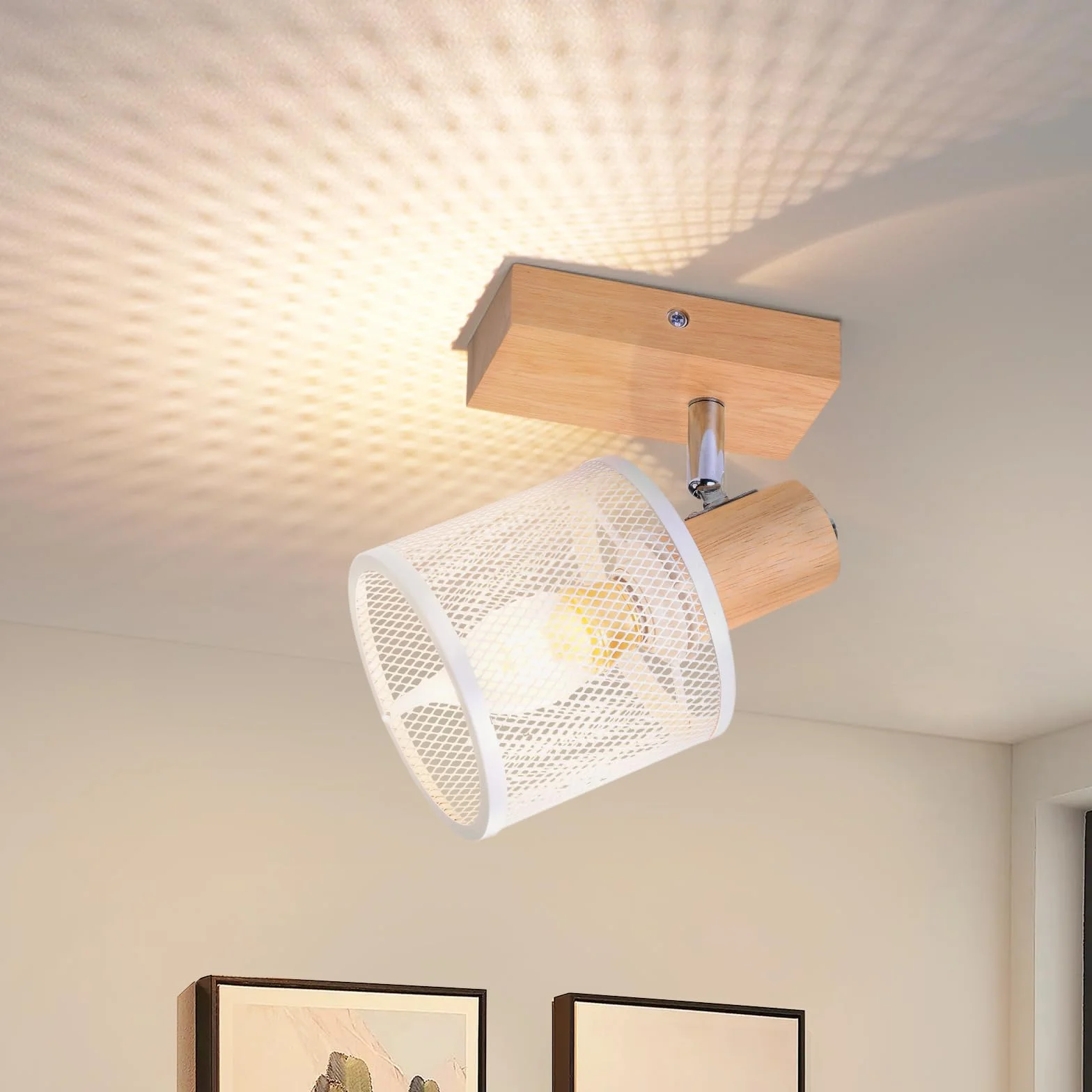 Lampa sufitowa LED vintage drewniana E14 faretto orientabile