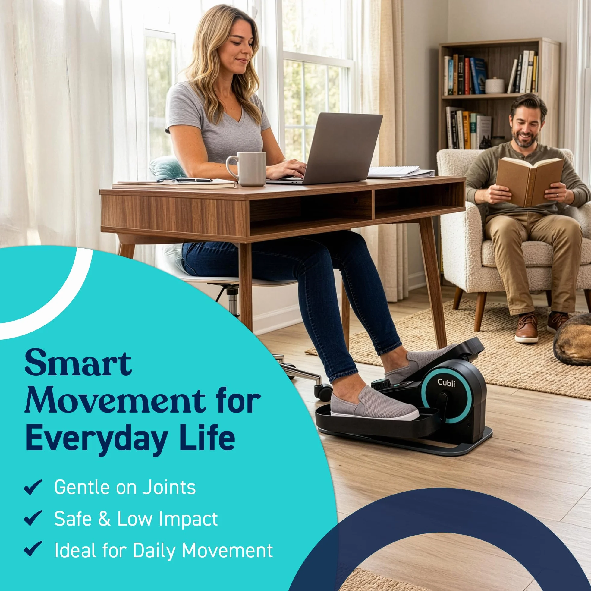 Maszyna eliptyczna Cubii Move - mini rower treningowy, urządzenie do ćwiczeń pod biurkiem z ekranem LCD, regulowany opór, ćwiczenie nóg w pozycji siedzącej dla osób starszych, praca w domu