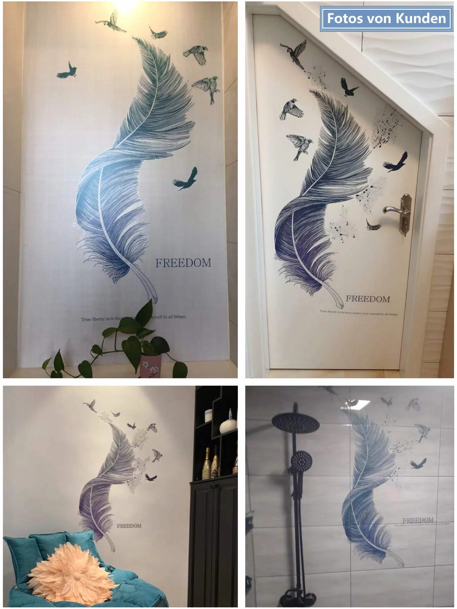 WandSticker4U® - Naklejka na ścianę pióro niebieski 124 × 72 cm, tatuaż ścienny, nowoczesny ptak