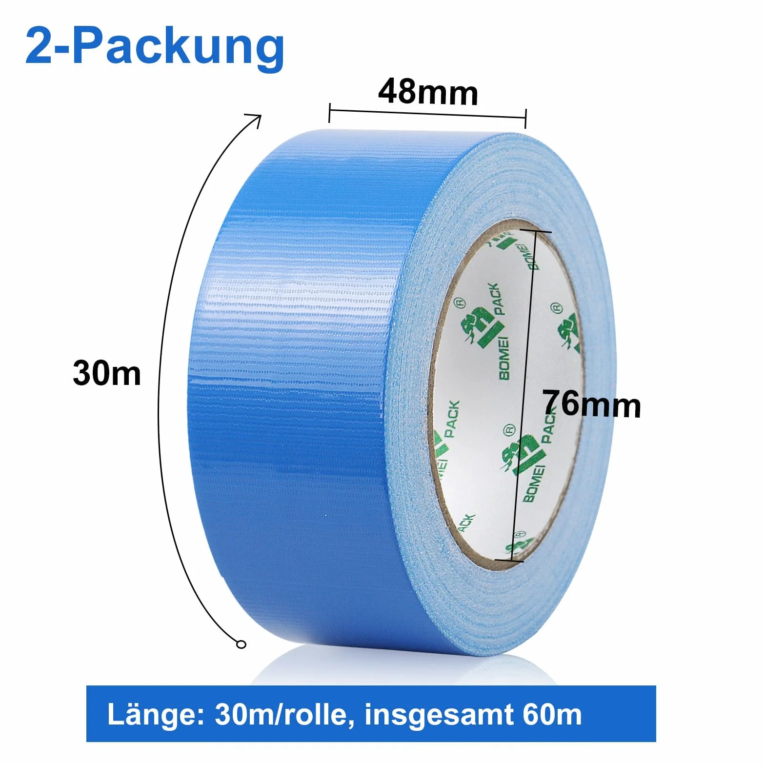 BOMEI PACK Taśma Pancerna Niebieska 50 mm x 30 m Wodoszczelna Tkanina Klejąca