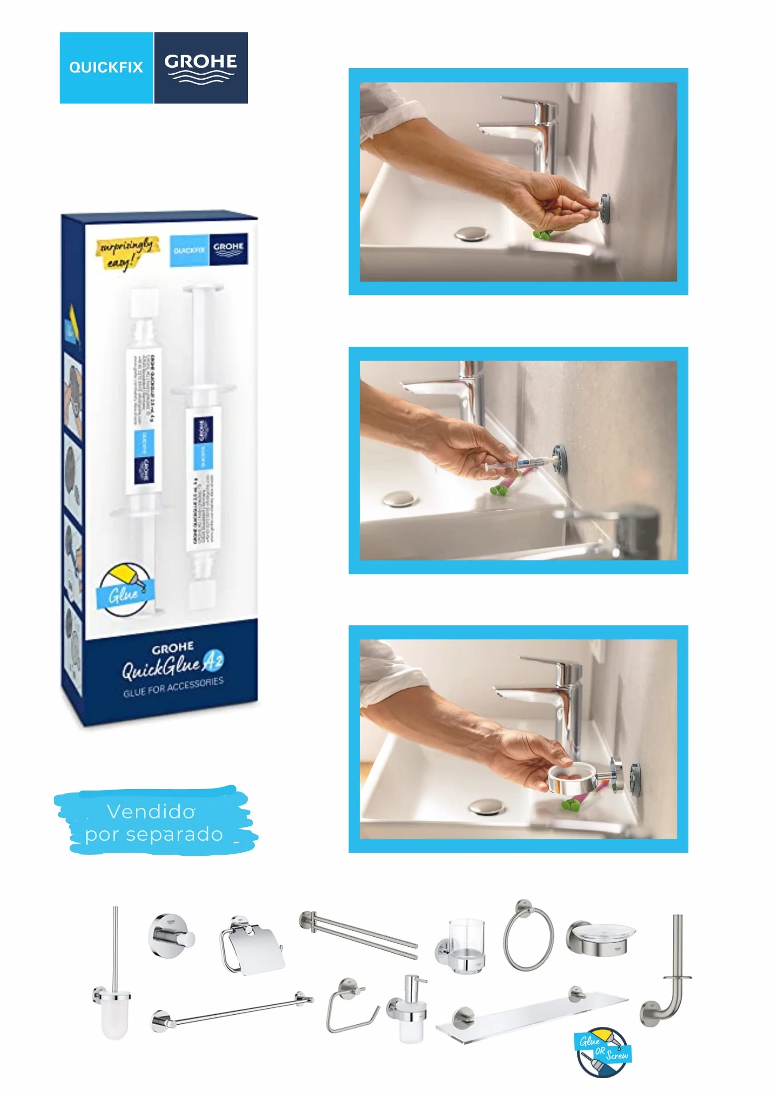 Grohe QuickFix klej QuickGlue A2, klej bez wiercenia, 2 punkty mocowania, nr ref. 41128000