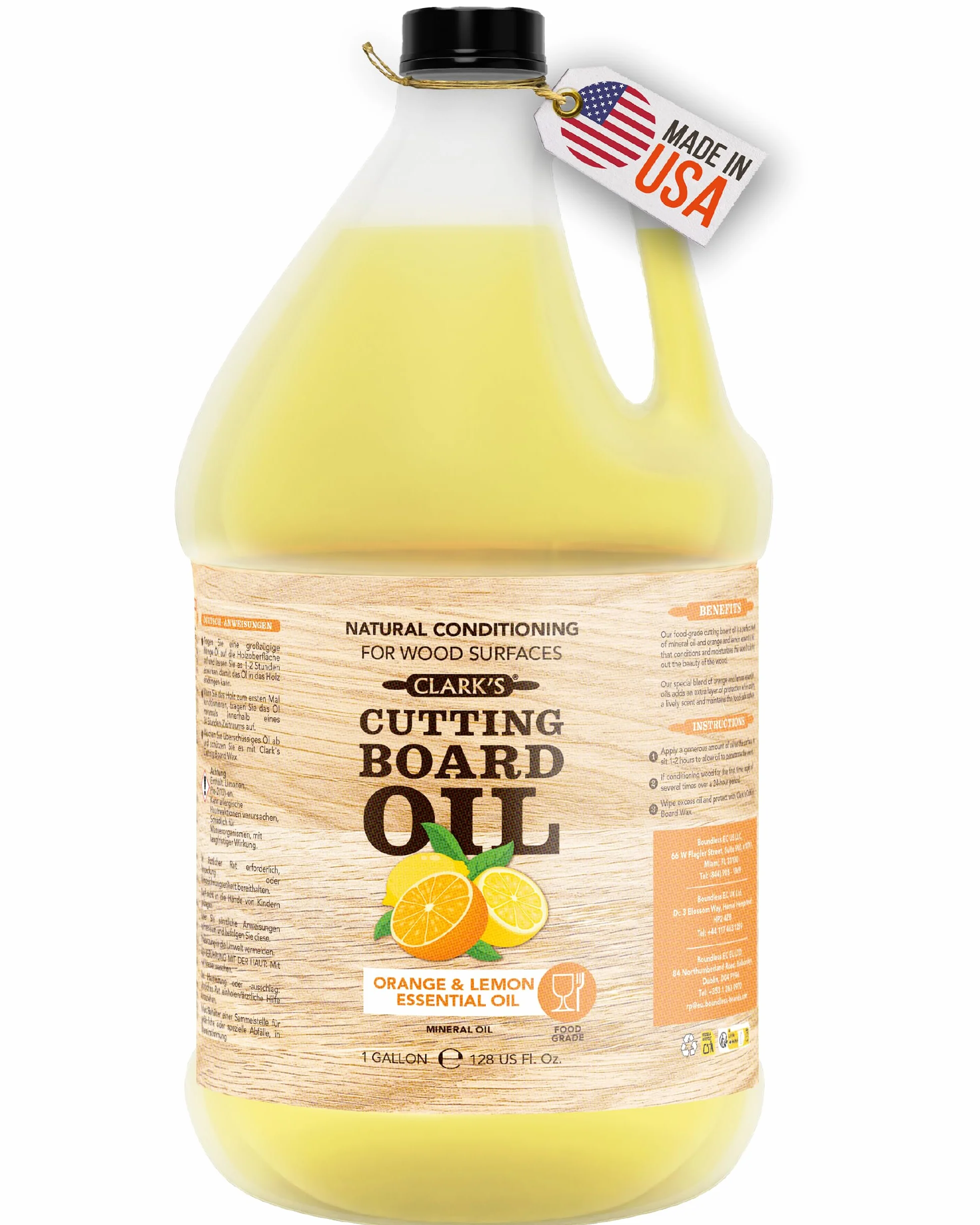 Butcher Block Oil (1 galon) firmy CLARK'S | Food Grade Cutting Board Mineral Oil & Conditioner | Chef - Woodworker - Restaurant Gallon Size