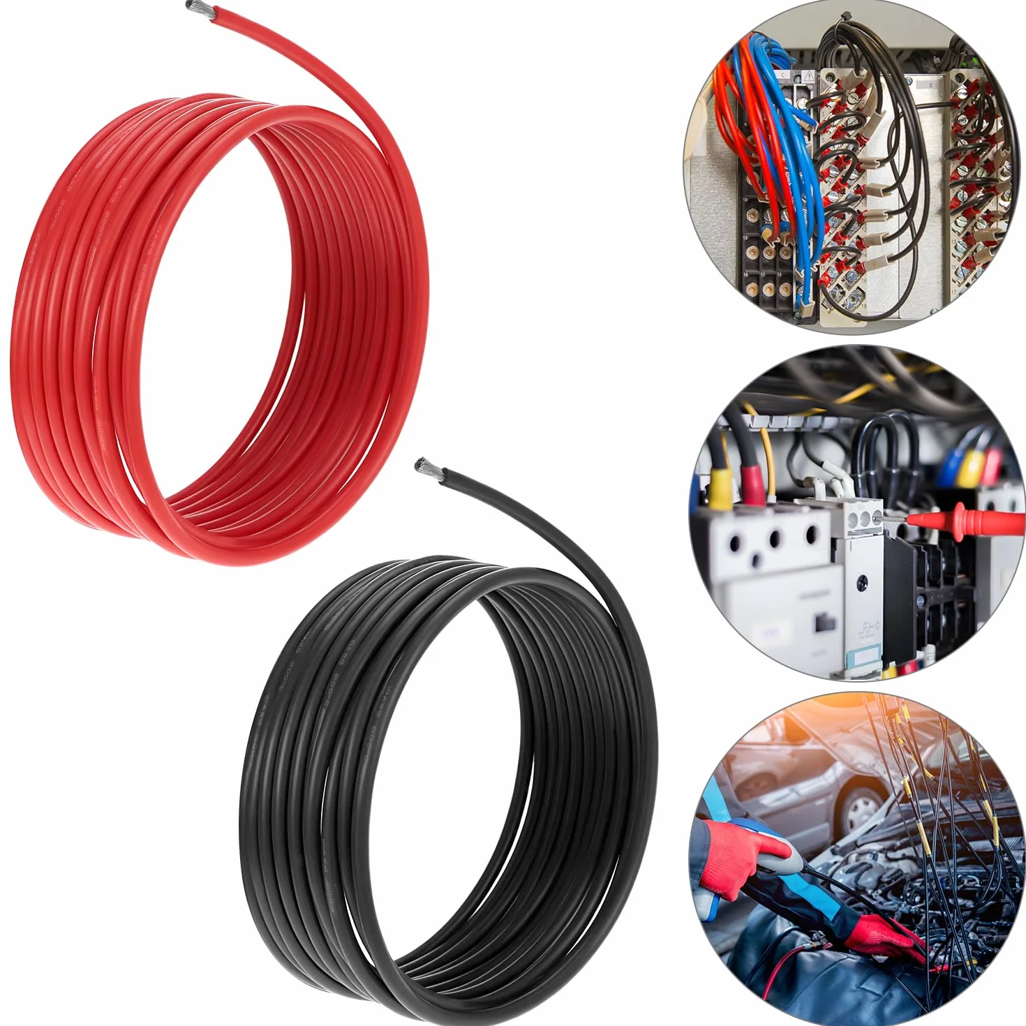 QWORK 10AWG 6mm² Silikonowy Przewód Elektroniczny 2,5 m Czarny 2,5 m Czerwony 10 Gauge Motoryzacyjny Elastyczny OFC