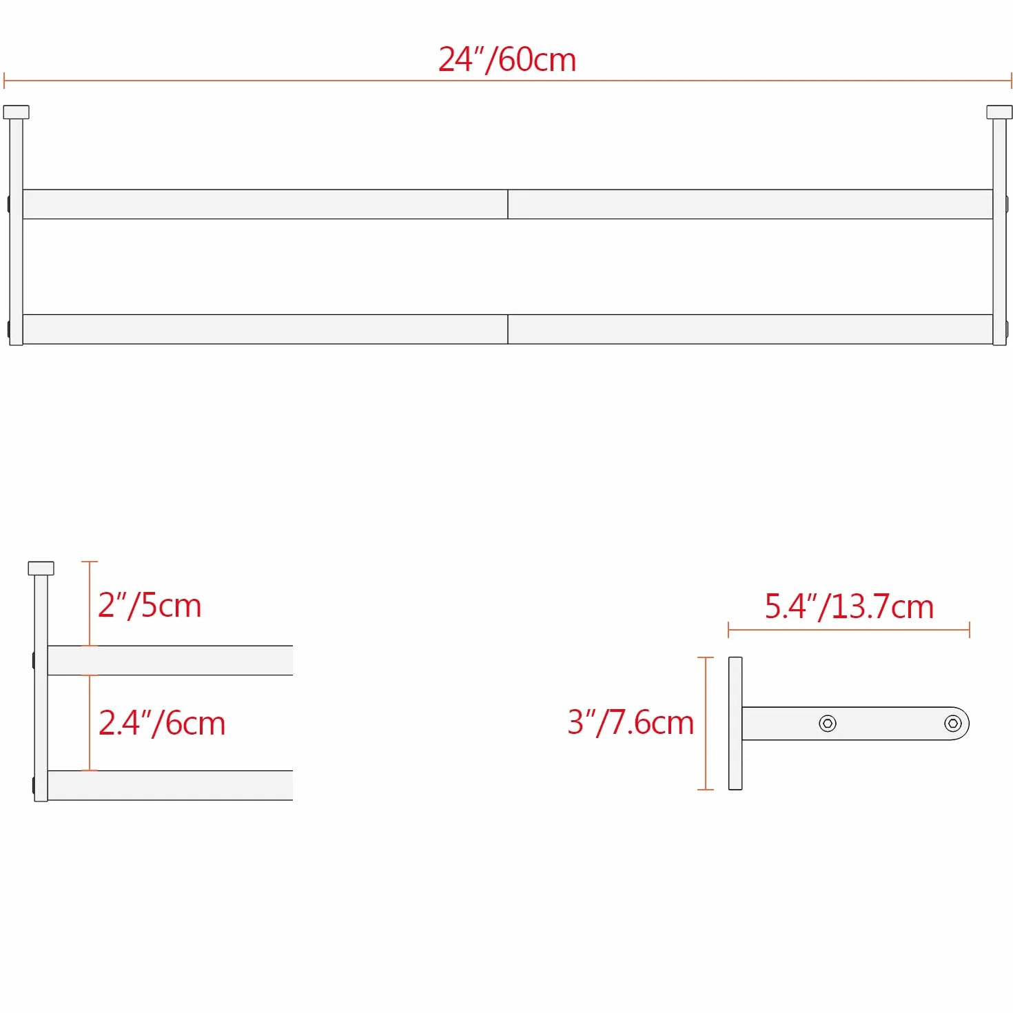 YUMORE Podwójny wieszak na ręczniki 60 cm ścienny srebrny