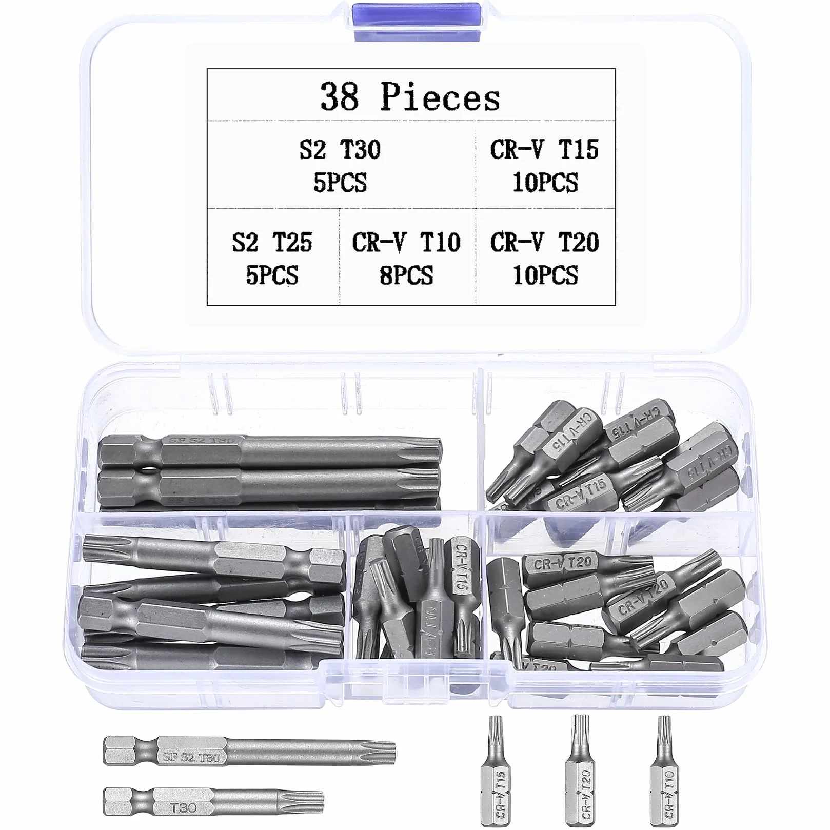 Zestaw bitów Torx T10 T15 T20 T25 T30 38 sztuk 1/4 cala napęd sześciokątny