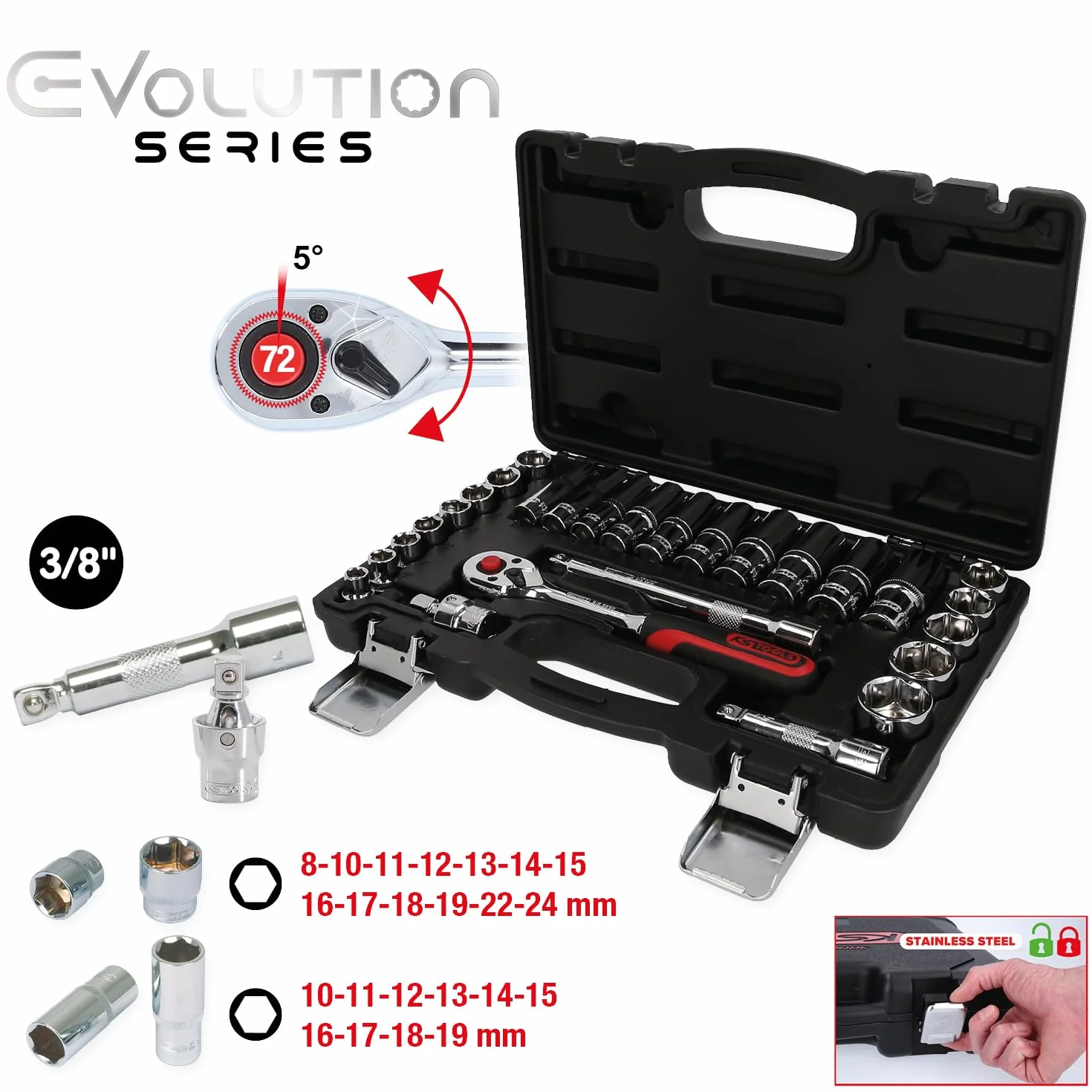 KS Tools 918.0627 CHROMEplus Zestaw kluczy nasadowych 27 sztuk 3/8"