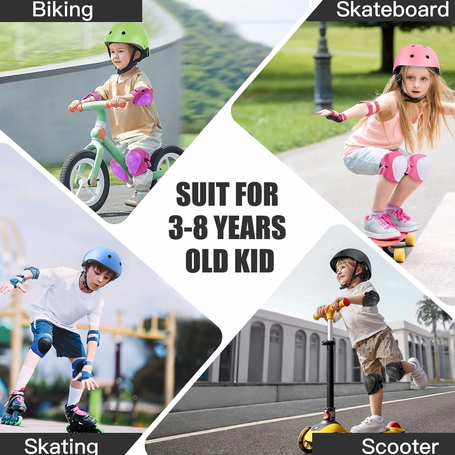 Ochraniacze na kolana dla dzieci, regulowane ochraniacze na kolana, ochraniacze na nadgarstki, łokcie, 6 w 1, na deskorolkę, łyżworolki, hoverboard, rower (różowy/fioletowy)