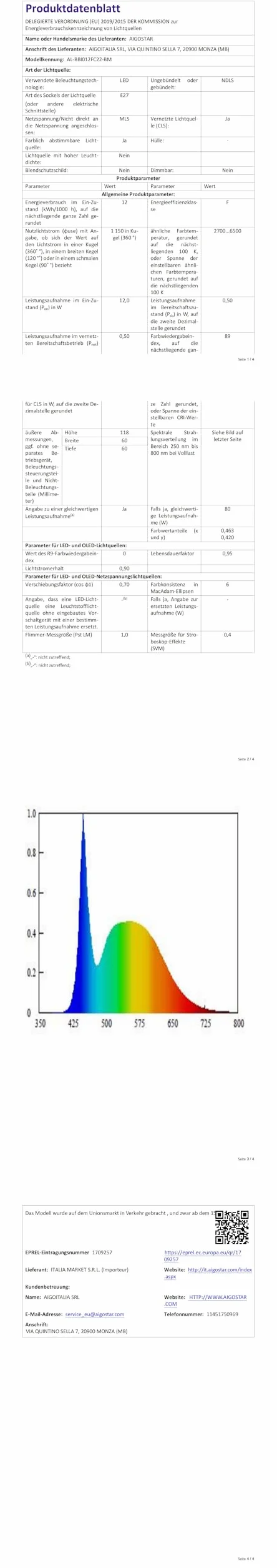 Aigostar inteligentna lampa LED Bluetooth Mesh A60 12W E27 1150lm RGB 2700K-6500K 2 sztuki