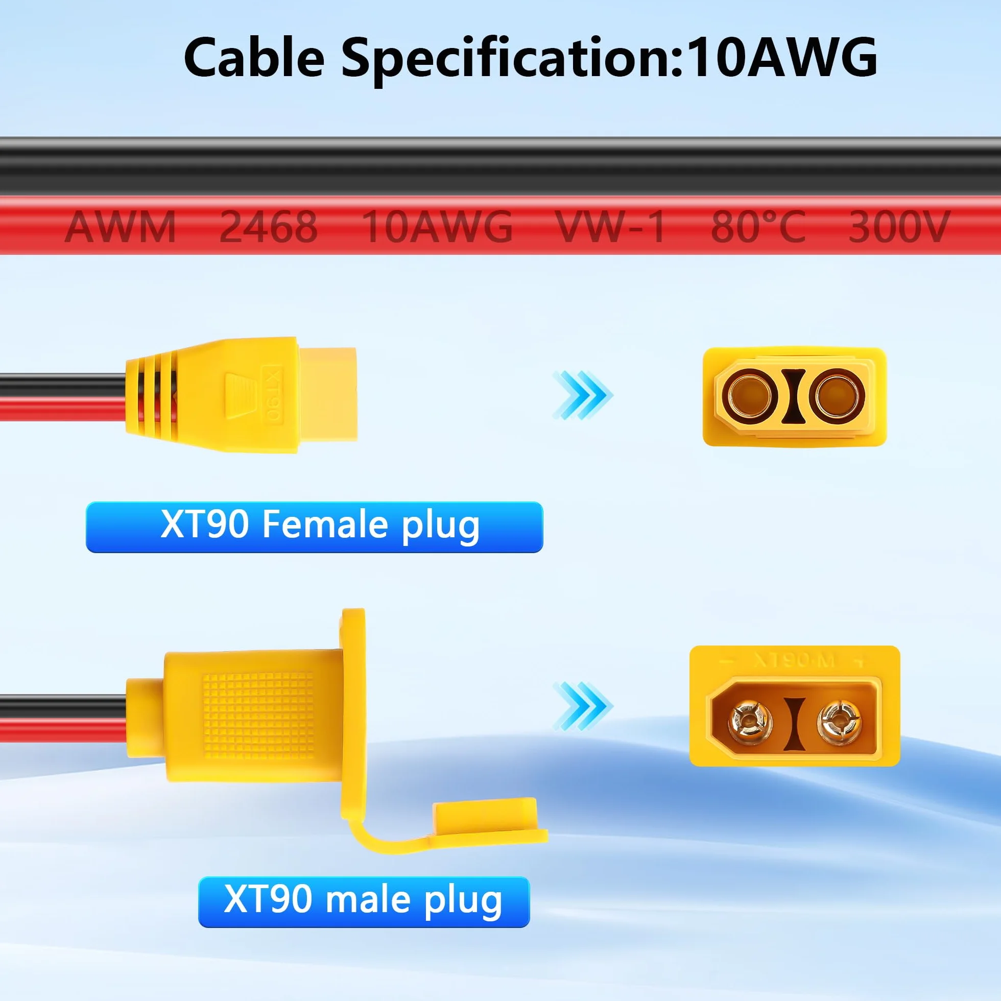 GINTOOYUN XT90 Kabel zasilający 10AWG męski na żeński panel instalacyjny 1 m