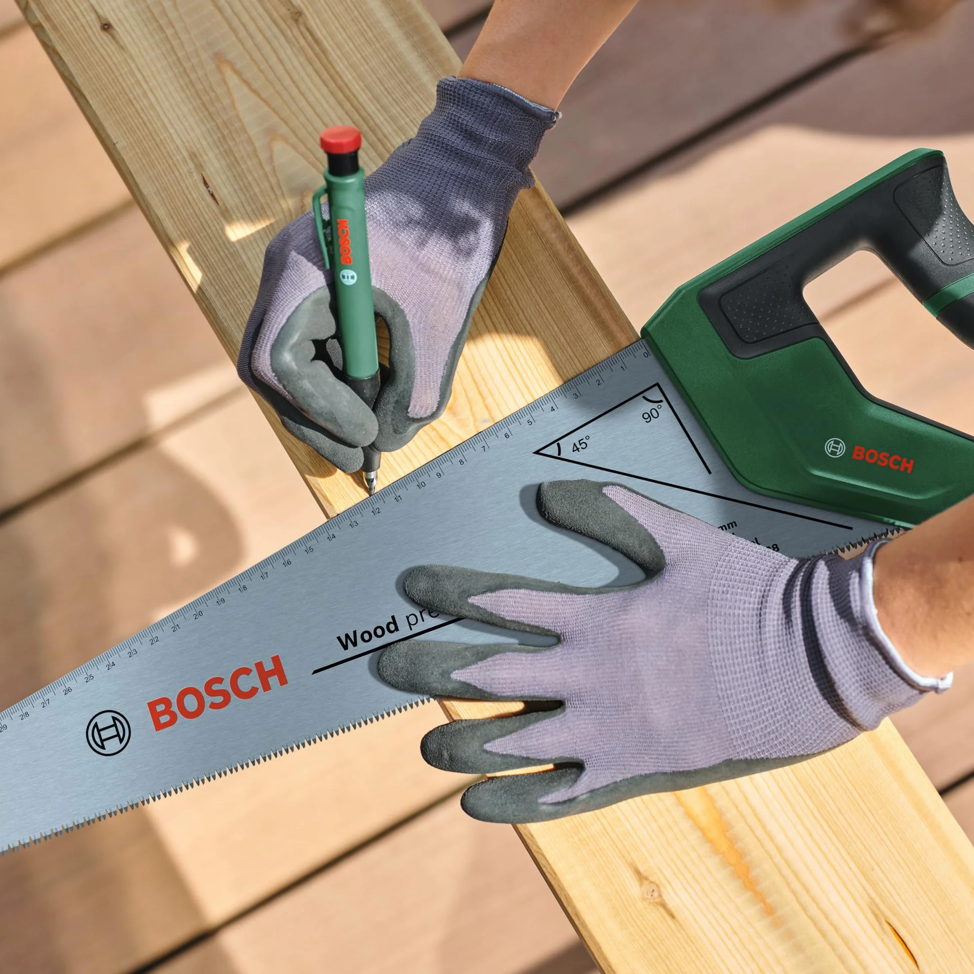 Bosch Piła ręczna 450 mm Ostrze SK5 11 TPI Zęby hartowane indukcyjnie Prowadnica kątowa 45°/90°
