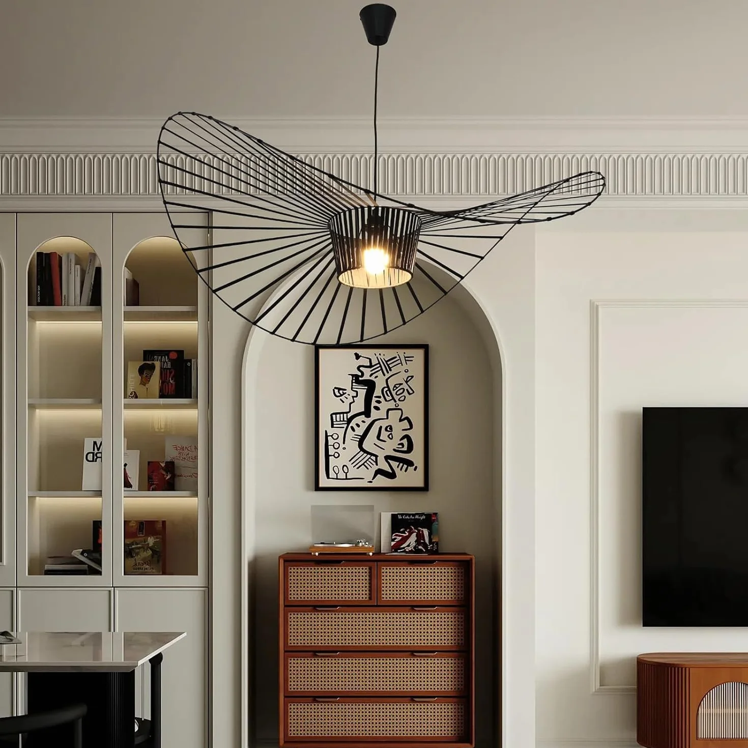 Żyrandol Retro Vertigo z Włókna Szklanego, Nowoczesny Projekt, Oświetlenie Dekoracyjne E27, Czarny 100cm