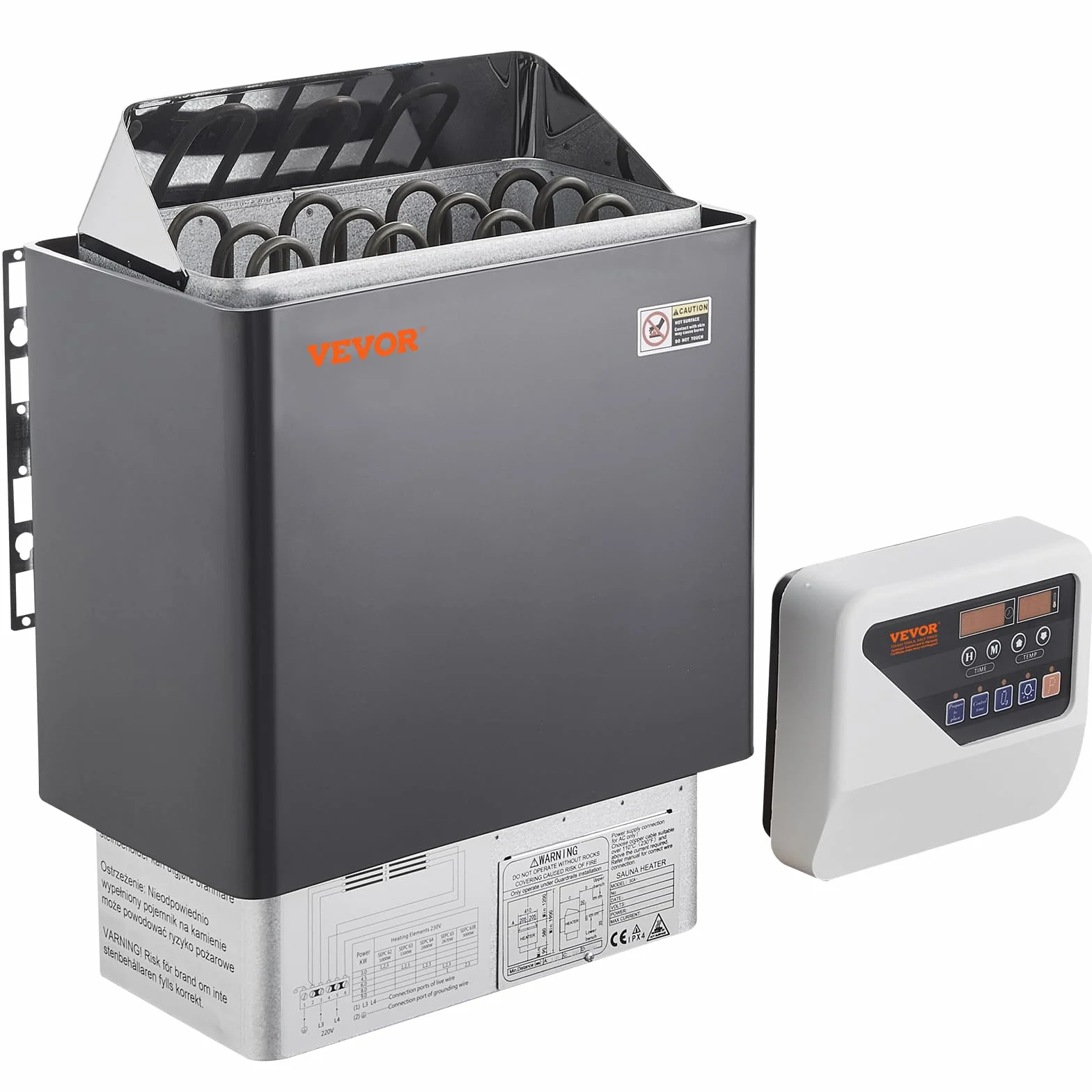 VEVOR Przenośny elektryczny podgrzewacz do sauny 6 kW 400 V 3N cyfrowy kontroler 5-9 m³ czarny