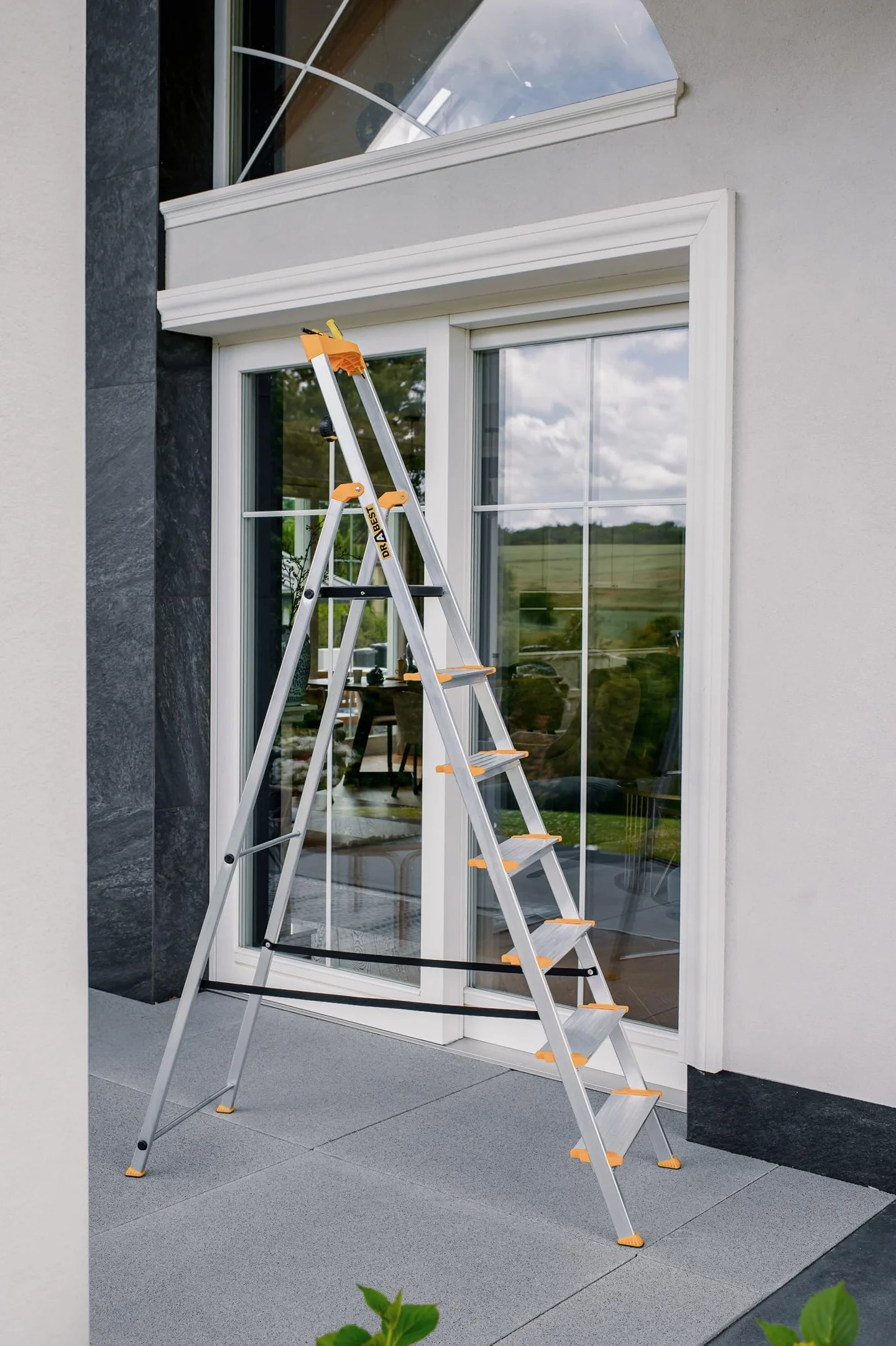 DRABEST 7-stopniowa Drabina składana aluminiowa antypoślizgowa z półką 120 mm 150 kg
