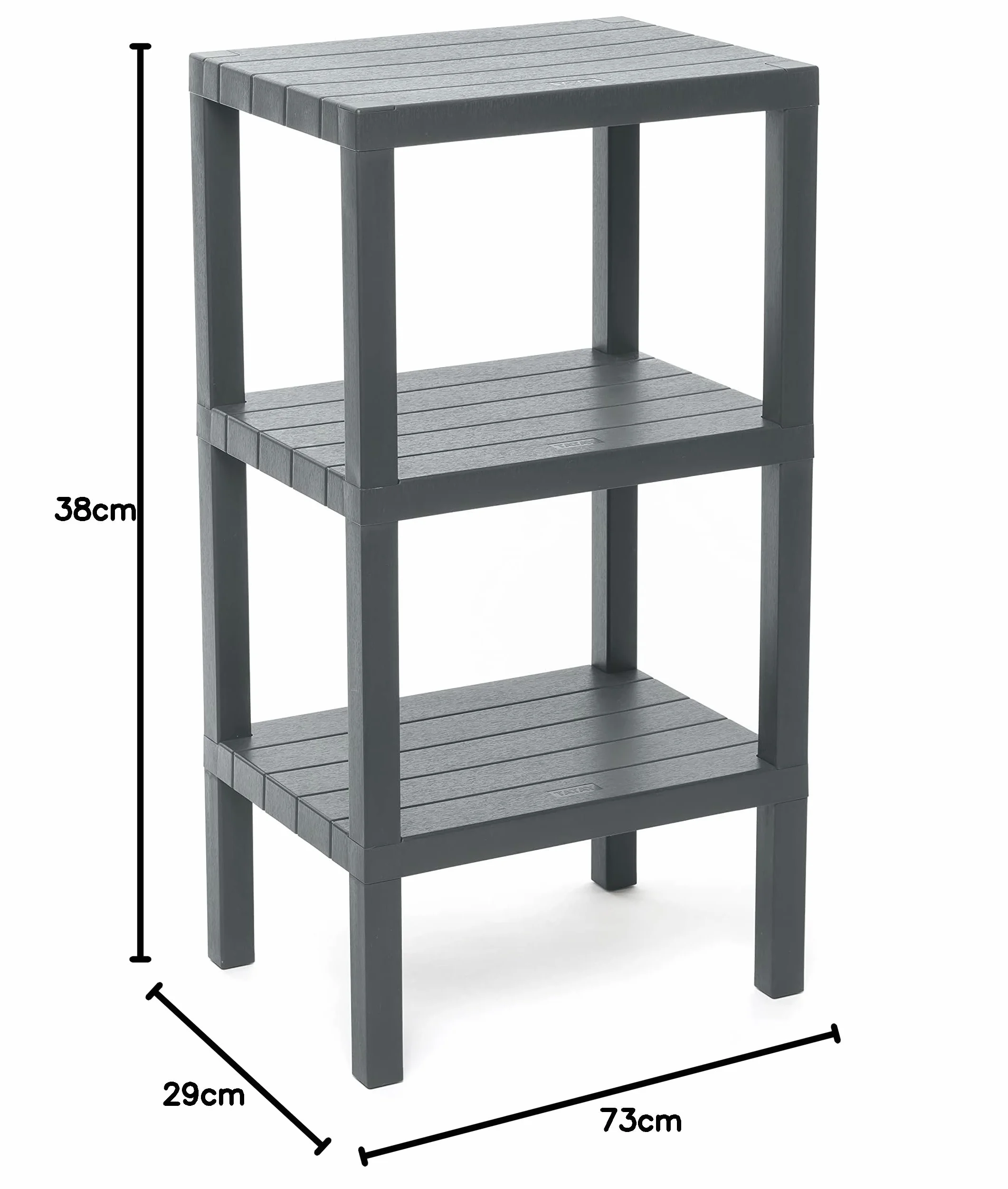 Półka Tatay Lombok, 3 półki, polipropylen, bez BPA, efekt drewna, maks. 10 kg, 38x29x73,5 cm, szary