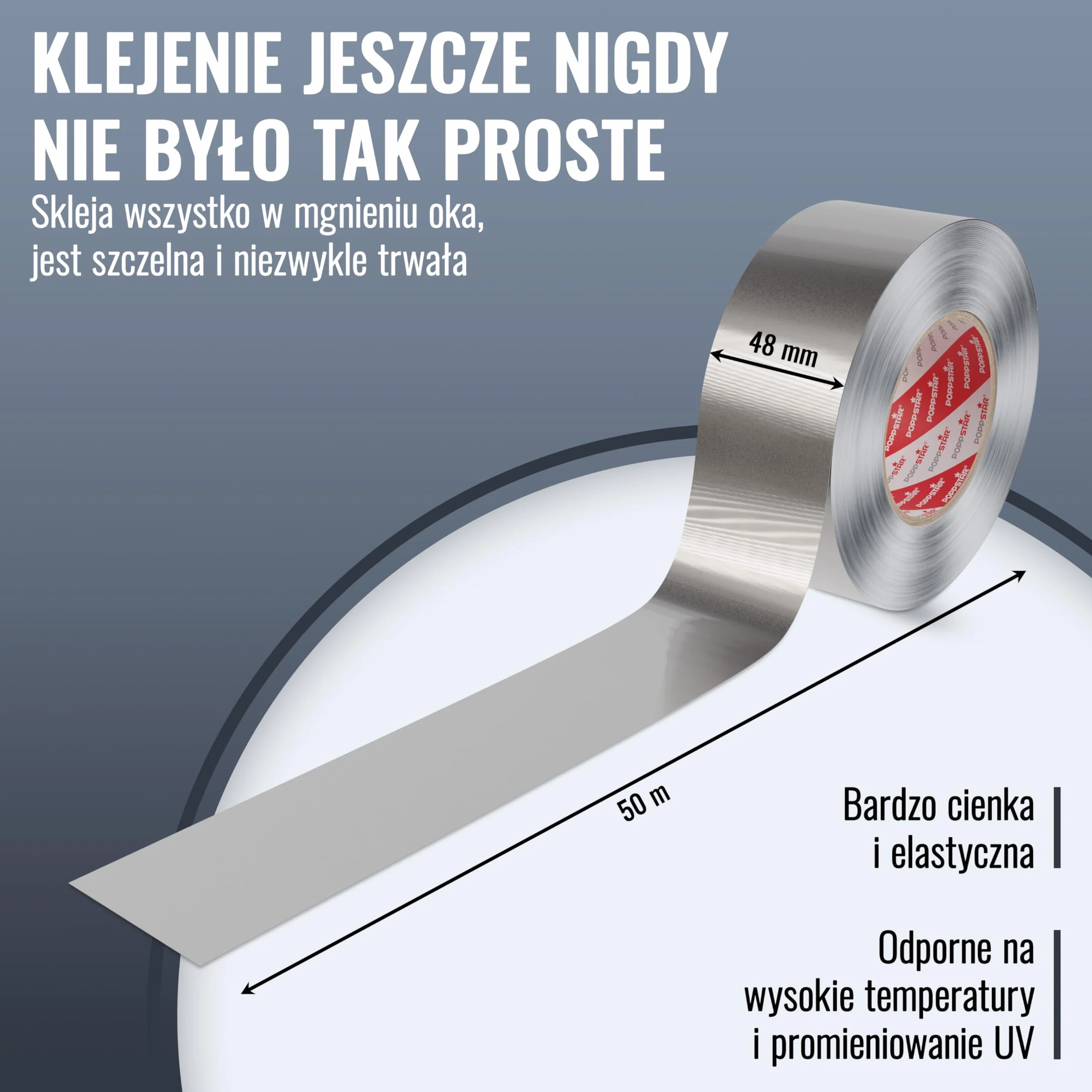 Poppstar aluminiowa taśma samoprzylepna odporna na wysokie temperatury 50 m x 48 mm do izolacji