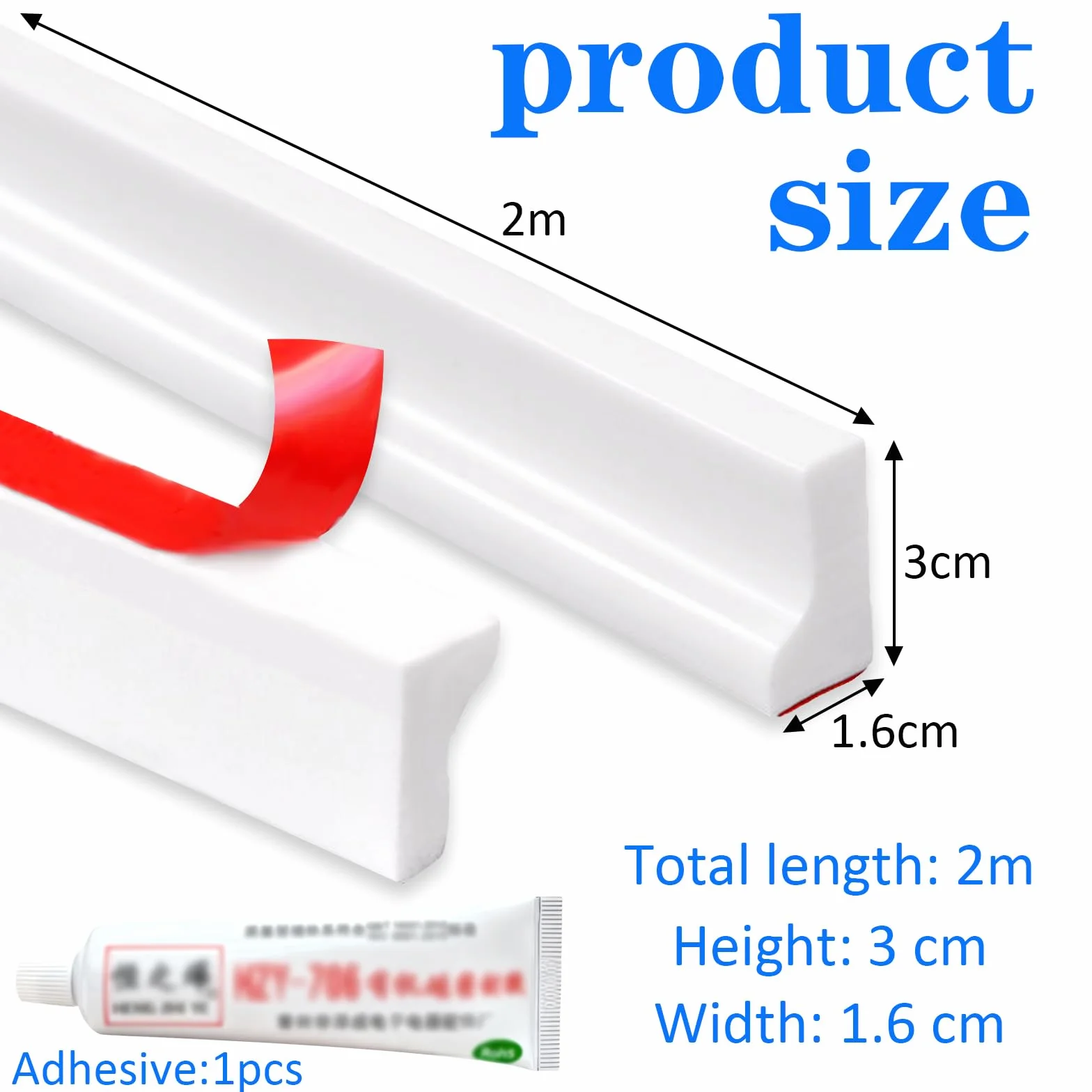 Biały Silikonowy Stoper Wody Pod Prysznic, 2 Metry, 3 Cm Wysokości