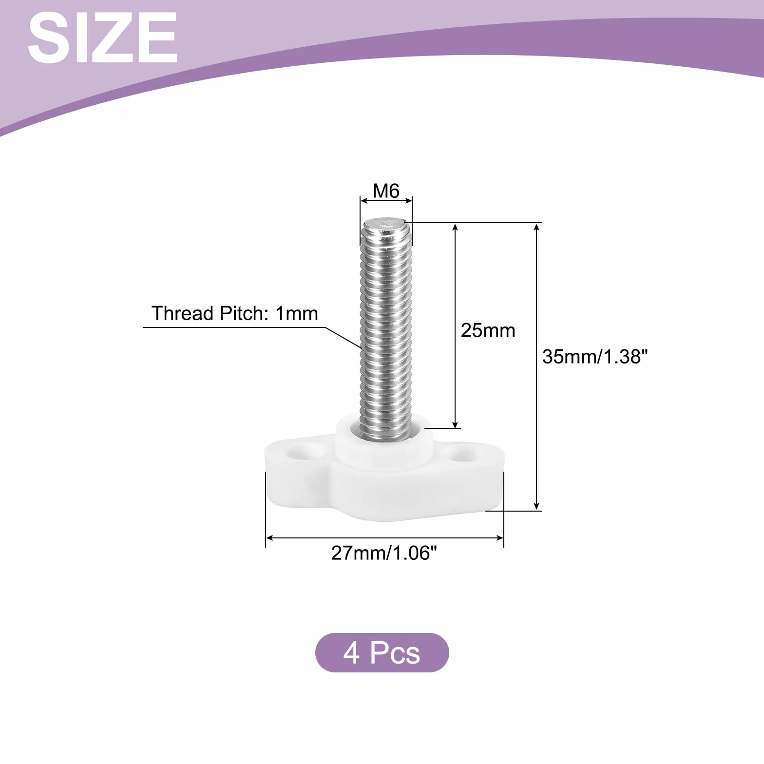 QUARKZMAN 4 szt. Gałki motylkowe T M6 x 25 mm gwint męski 304 stal nierdzewna uchwyt 27mm