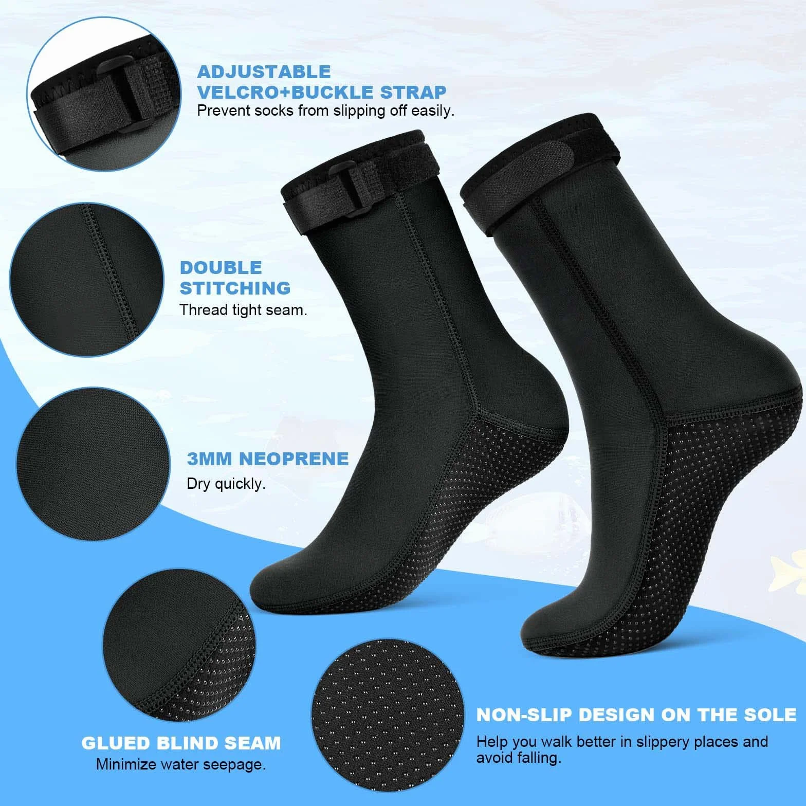 flintronic Skarpety neoprenowe 3 mm, skarpety do nurkowania, antypoślizgowe skarpety do pływania, płetwy dla kobiet mężczyzn, termiczne skarpety wodne do nurkowania z rurką, surfingu, żeglowania,