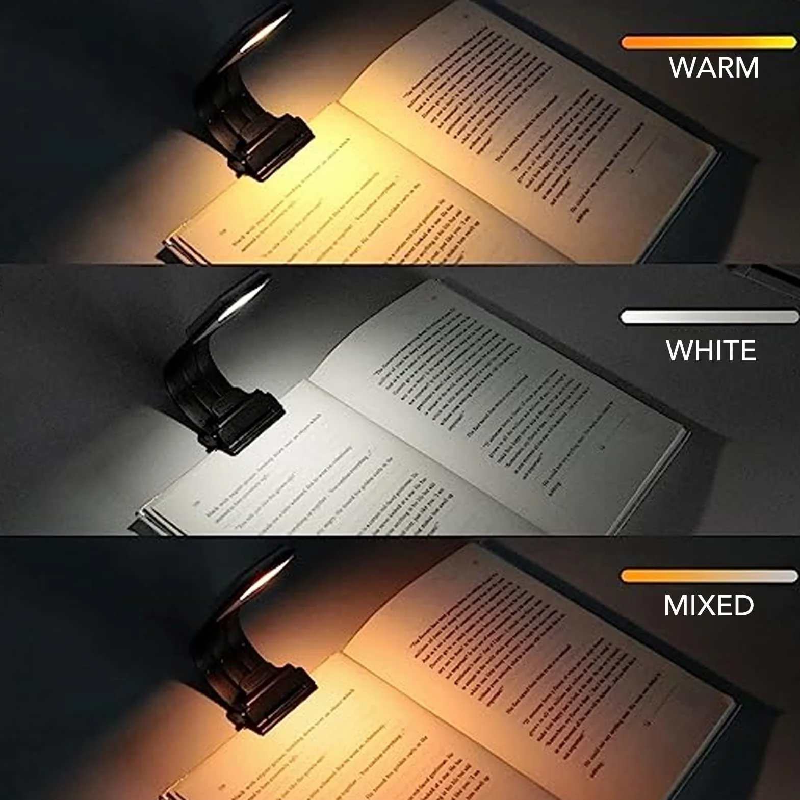 Akozon Clip Book Read Light 3 Temperatura Barwowa Kabel USB Ściemniająca Lampka do Czytania
