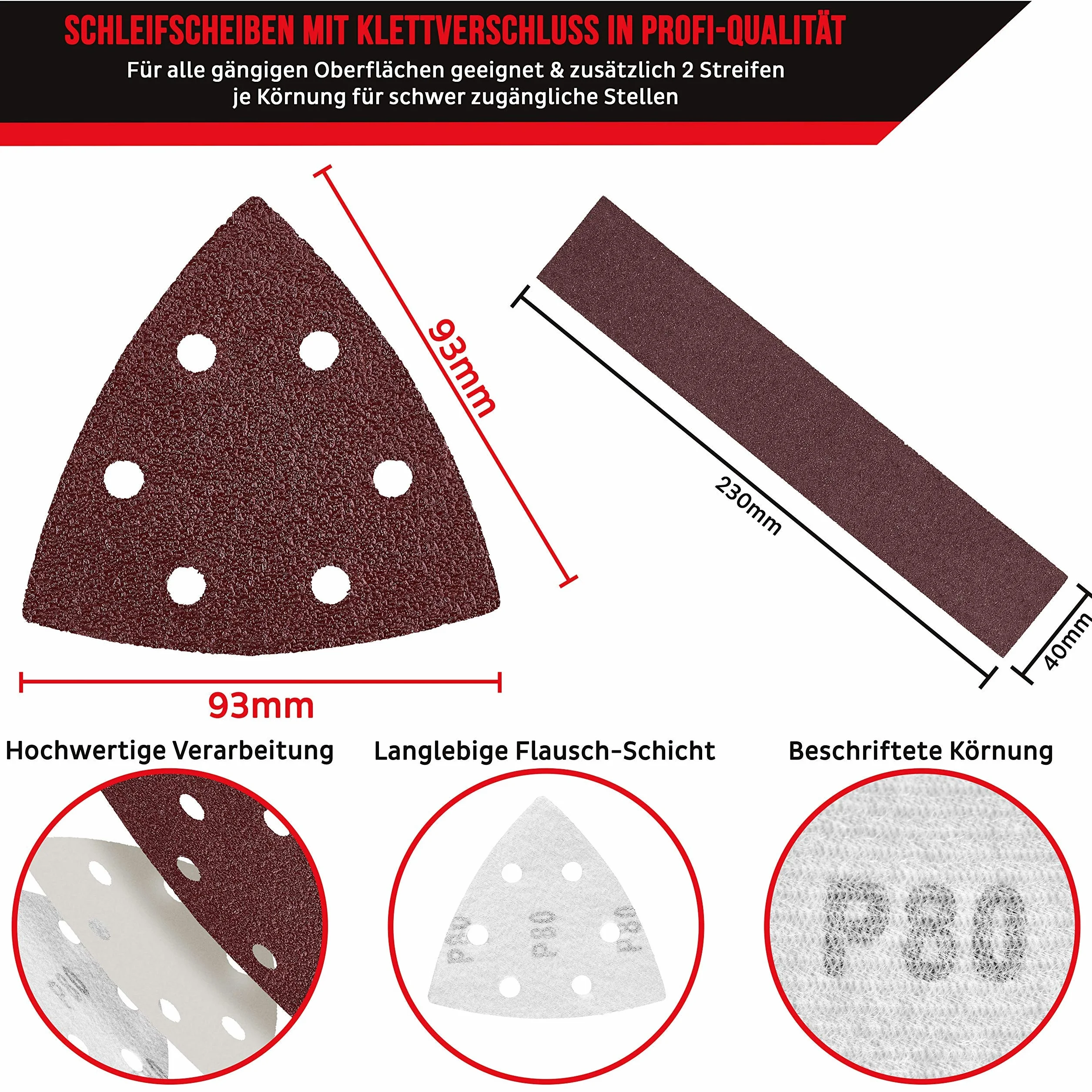 KSP-Tec 105 sztuk trójkątów szlifierskich Delta 93 x 93 x 93 mm papier ścierny na rzep