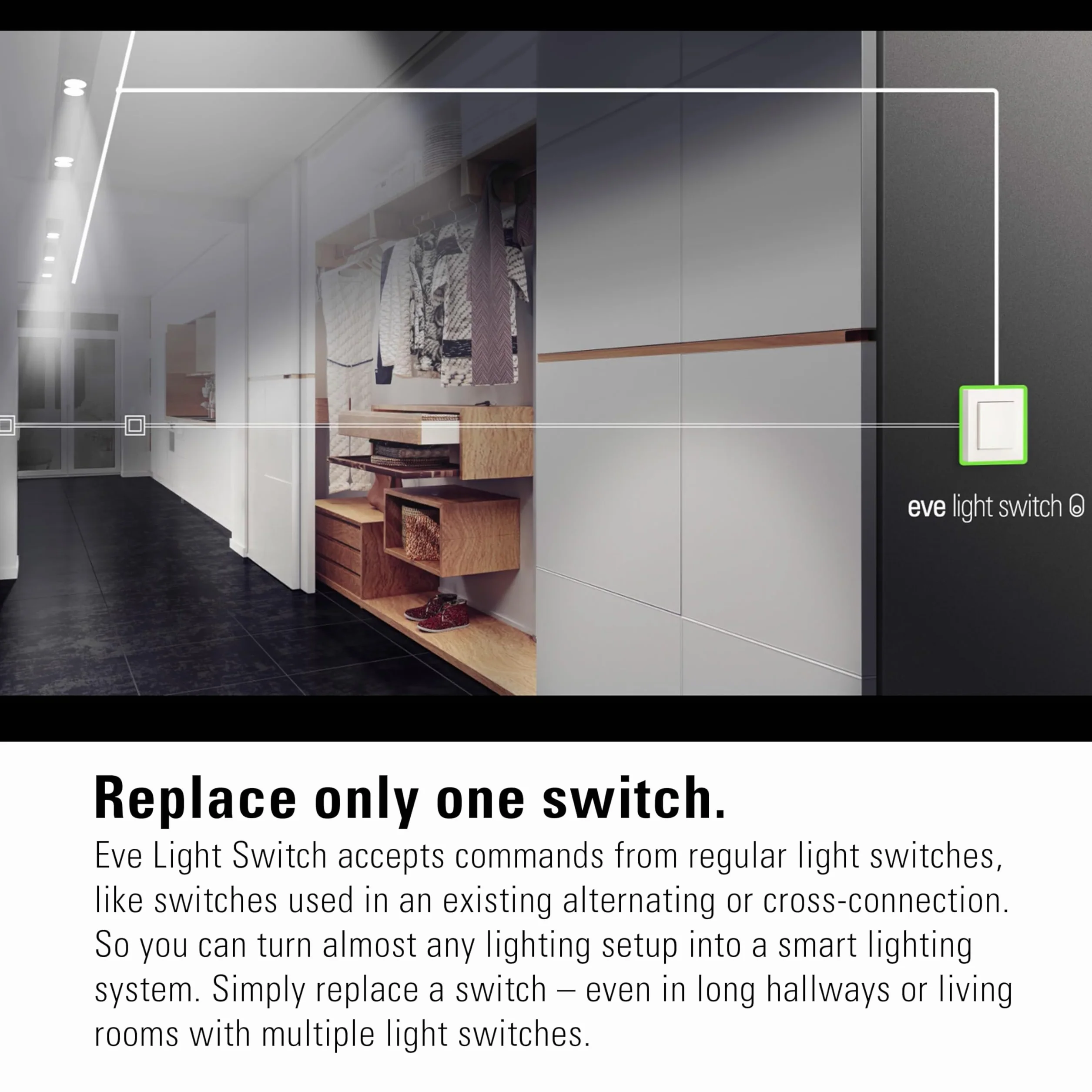 Eve Light Switch inteligentny włącznik światła pojedynczy przełączany krzyżowy Bluetooth Thread