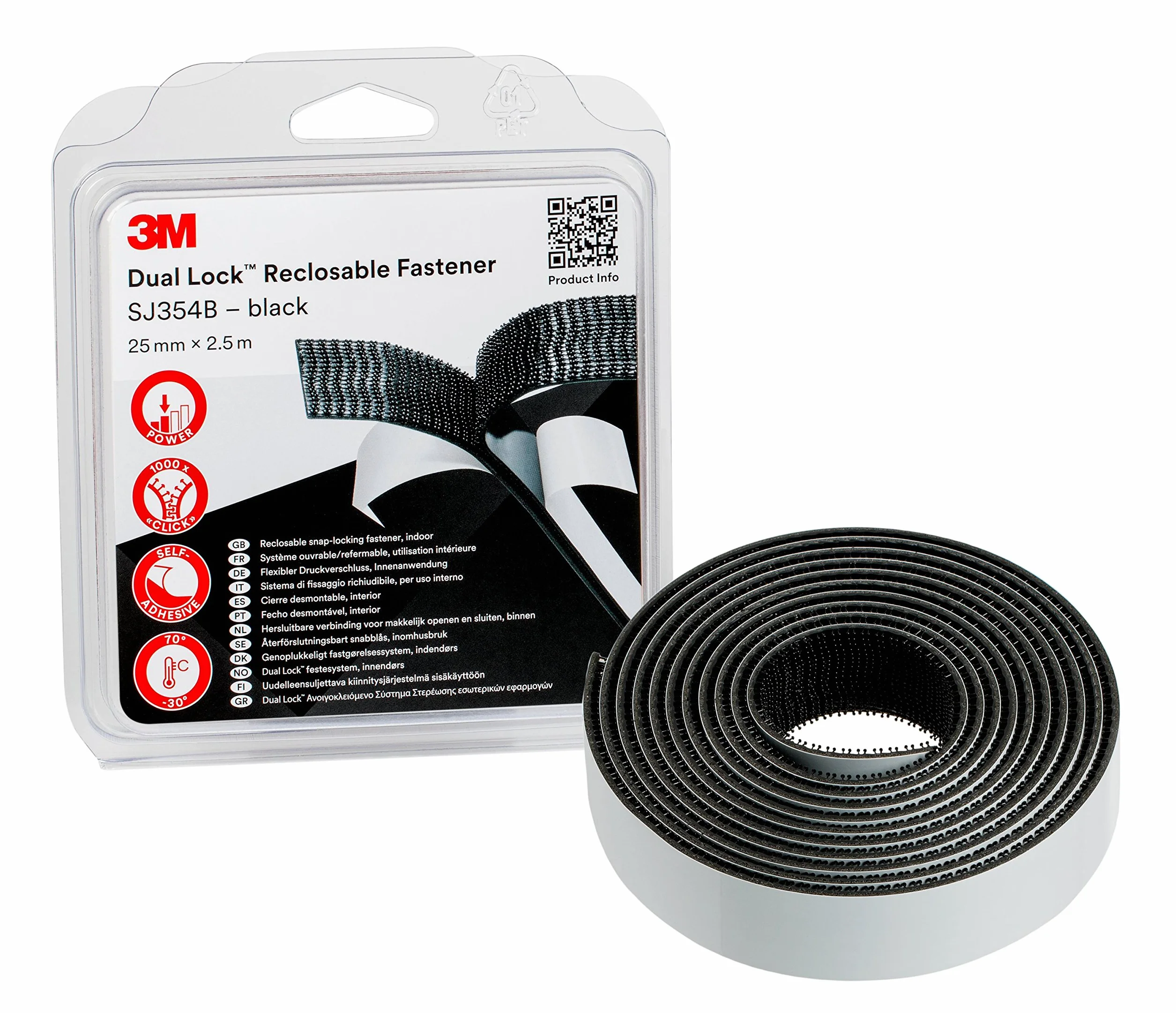 3M SJ354B Dual Lock elastyczne zamknięcie wciskane 25 mm x 2,5 m czarny