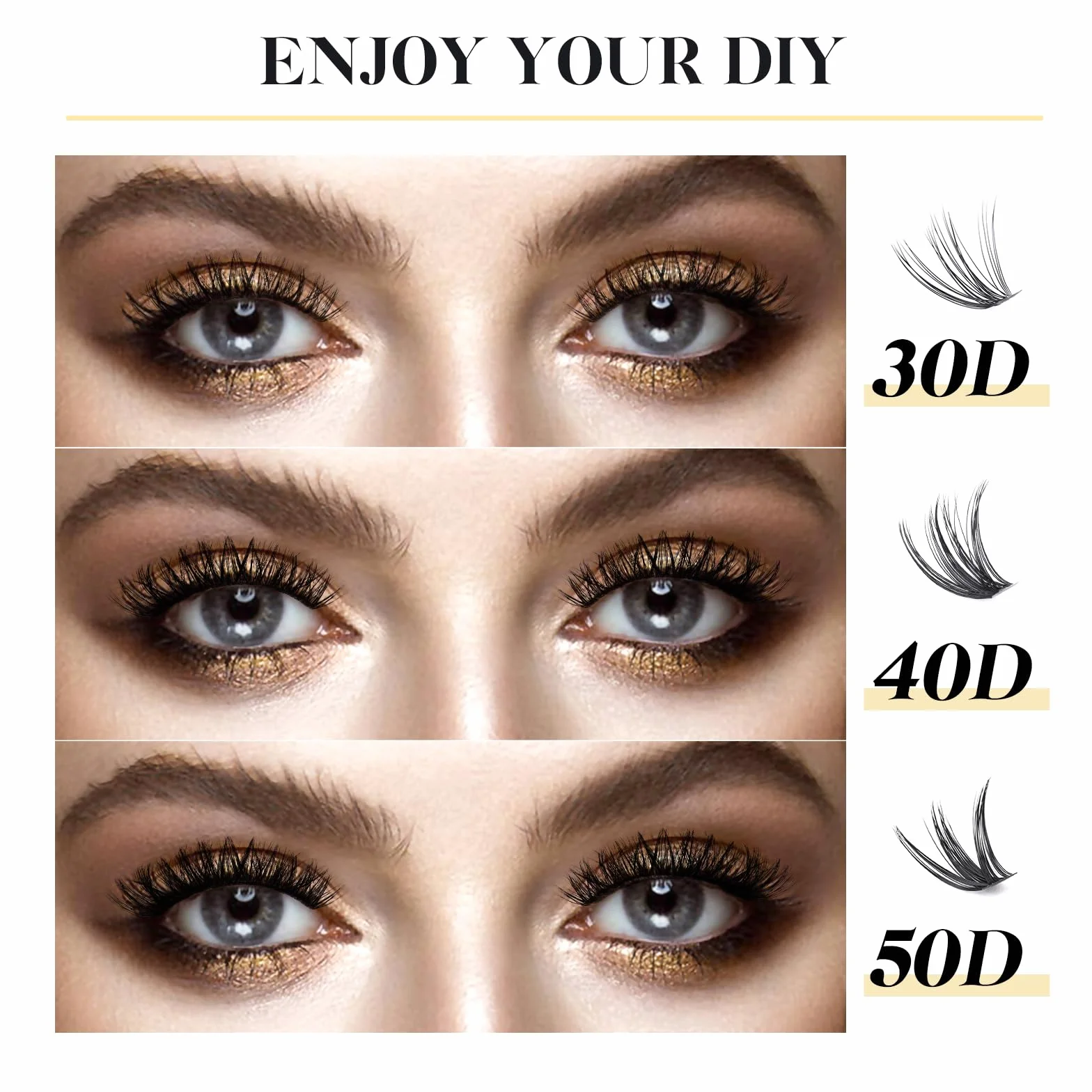 Zestaw przedłużania rzęs LANKIZ 320 szt. - Sztuczne rzęsy 30D + 40D + 50D Curl D 10-16 mm Mix, pojedyncze rzęsy z klejem i aplikatorem, profesjonalny zestaw wielokrotnego użytku dla początkujących