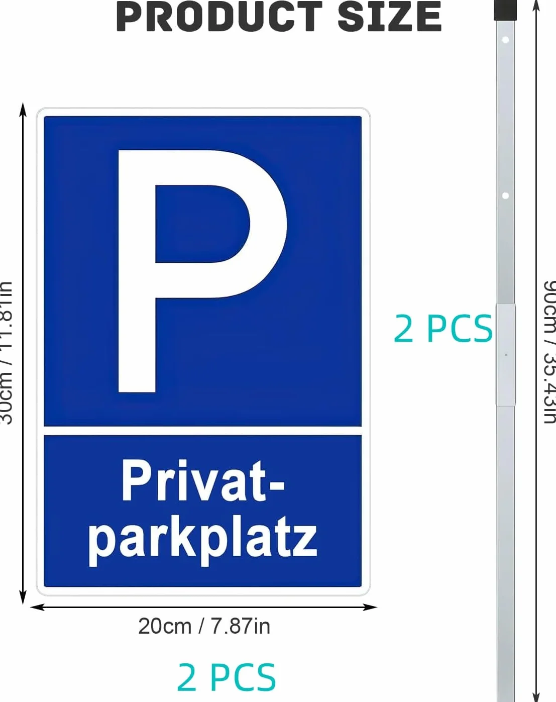 Tabliczka parkingowa ze słupkiem o wysokości 90 cm, 2 sztuki, prywatny parking tabliczka ze słupkami, zabronione parkowanie, tabliczki parkingowe, łatwy montaż, odporna na warunki atmosferyczne i
