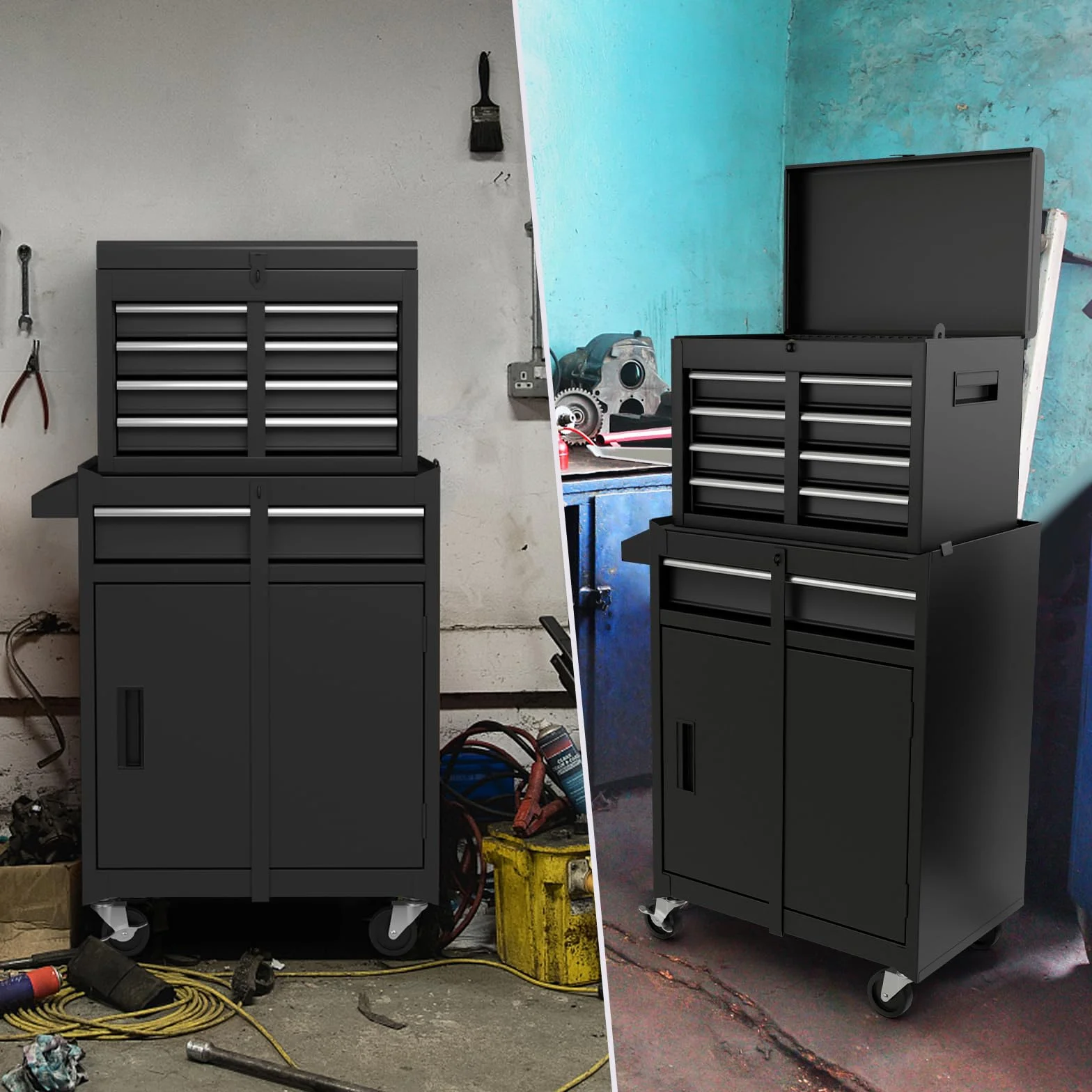 COSTWAY Wózek warsztatowy 2 w 1 metalowy zamykany udźwig 100 kg 8 półek