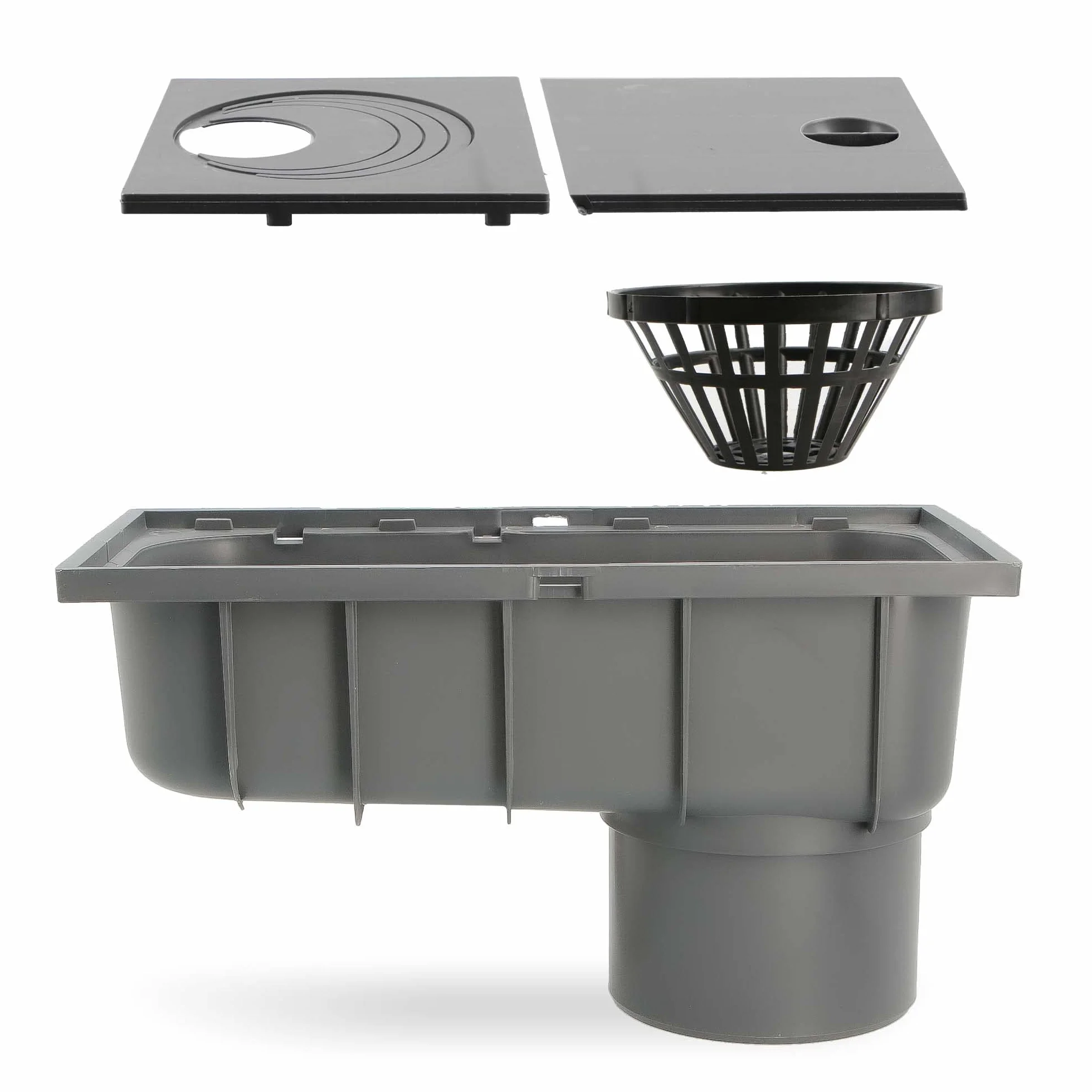 Millto™ Osadnik Rynny Dolny Czyszczak Rynnowy Studzienka Rewizja Plastikowa Rury Spustowej 110 mm Wpust z Pionowym Odpływem Deszczówki Sitko Odpływ Dachowy Szary