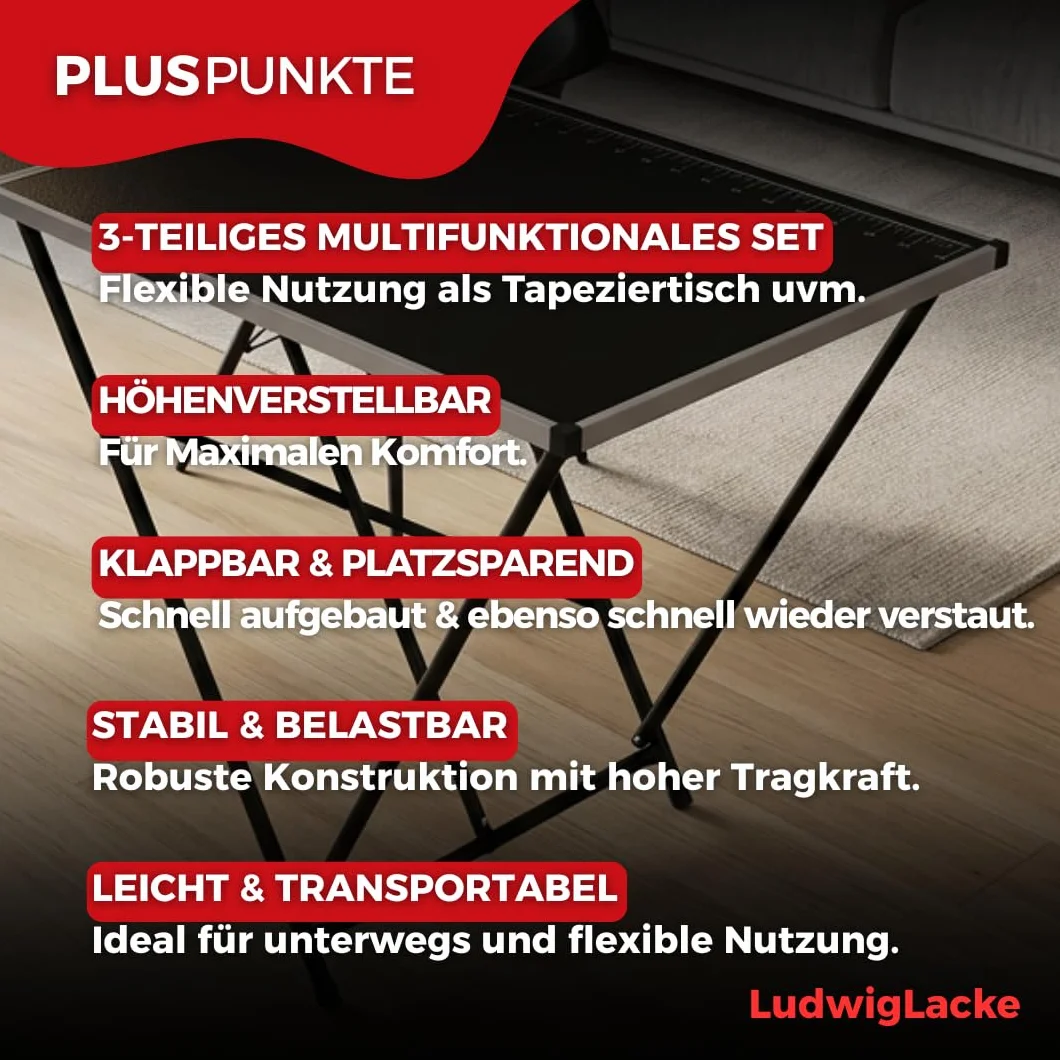 Ludwig Lacke® składany stół do tapetowania 3-częściowy zestaw 90 kg 100 x 60 cm