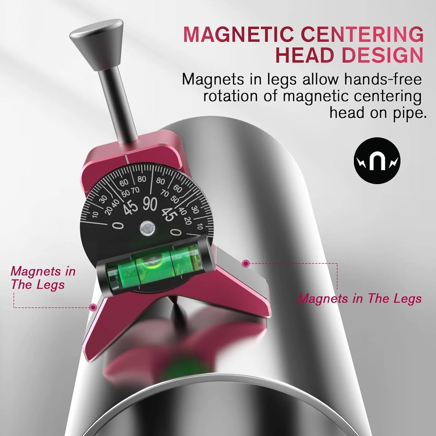 Magnetyczne narzędzie do znajdowania środka rur 1,5"-6" z poziomicą bąbelkową i punktakiem