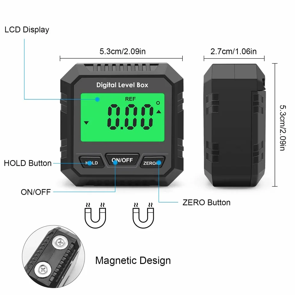 Magnetyczny cyfrowy kątomierz LCD IP54 inklinometr z pomiarem kąta bezwzględnego i względnego