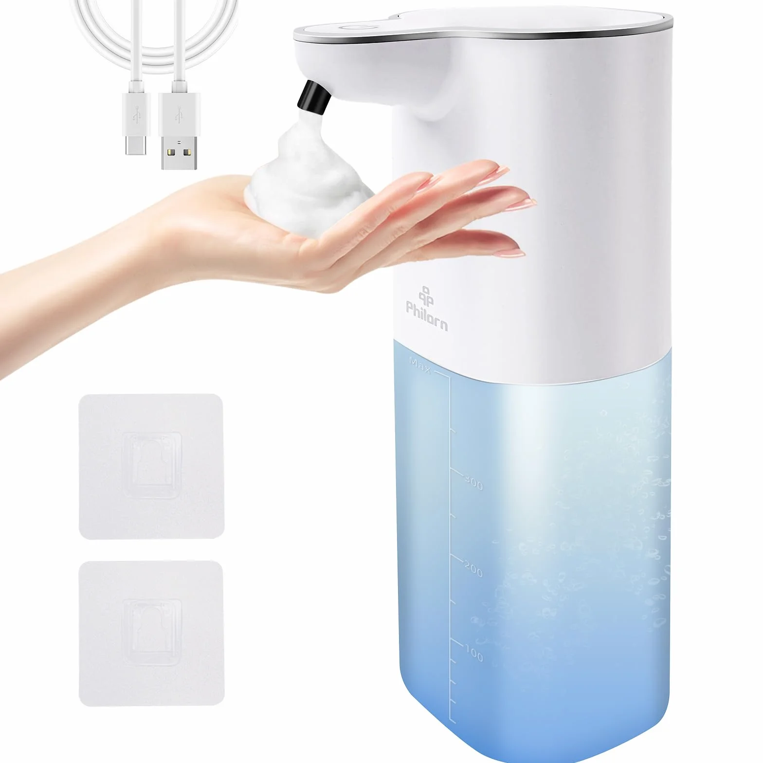 Philorn Bezdotykowy Dozownik Mydła 400 ml USB-C 4 Poziomy Pianki Samoczyszczący Beżowy