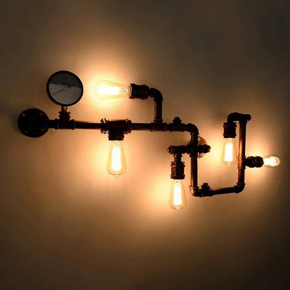Retro Industrial kinkiet, nostalgia, vintage, lampa ścienna, rura wodna, lampa, 5 x E27, żelazo kute, metal, lampa ścienna, barowa, restauracja, kawiarnia, sypialnia, lampa wisząca, studio, oświetlenie ścienne