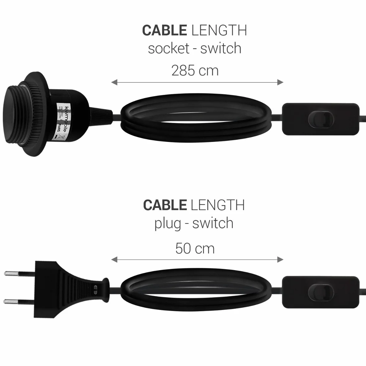 Kwmobile Oprawa lampa E14 z przełącznikiem czarna przewód 3,5 m pierścień śrubowy zawieszenie