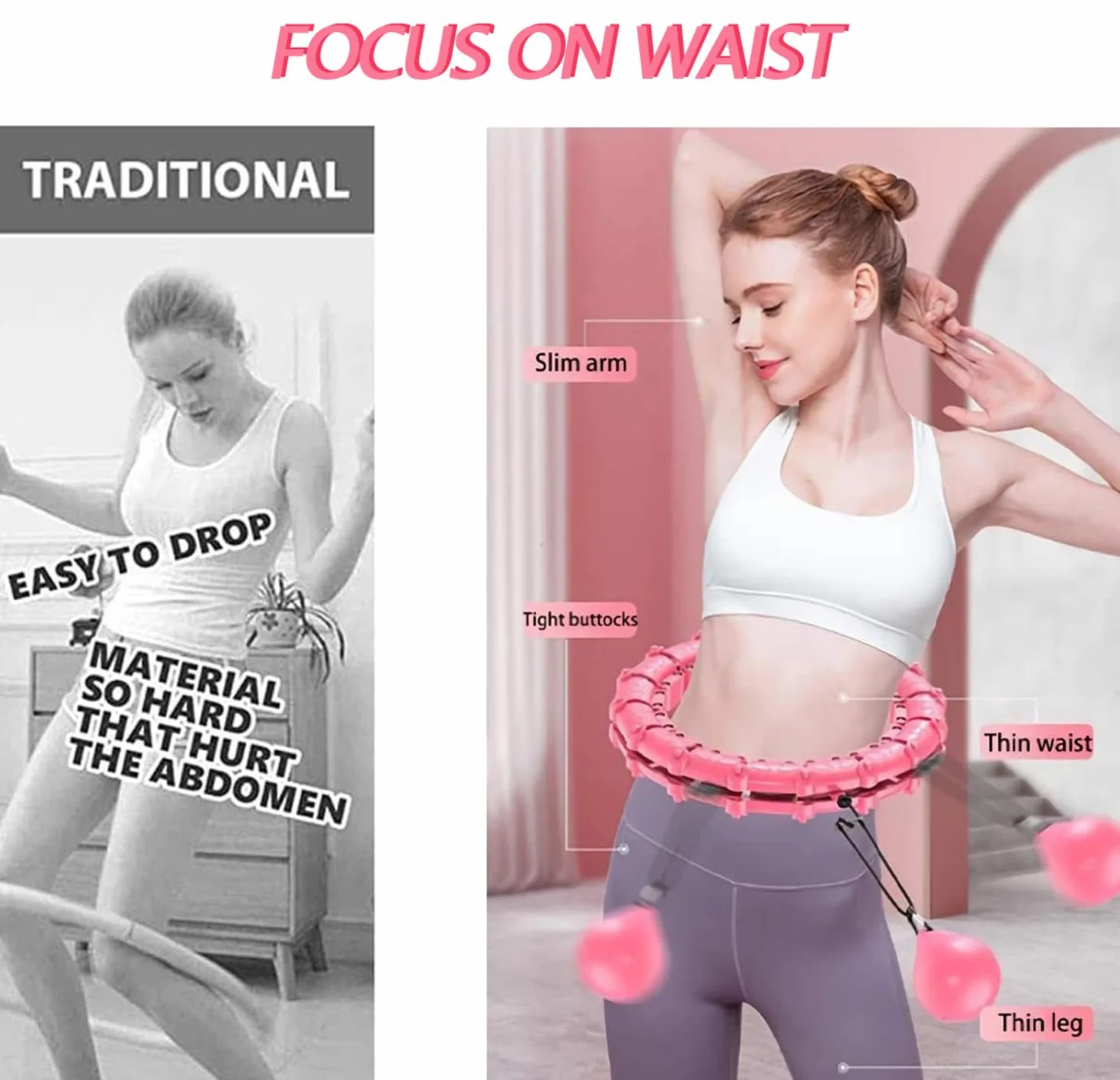 Hula Hoop obręcz dla dorosłych i początkujących, hula hoo fitness z piłką grawitacyjną, 24 sekcje regulowane, zdejmowane, 360°, do masażu, obręcz do fitnessu, utraty wagi
