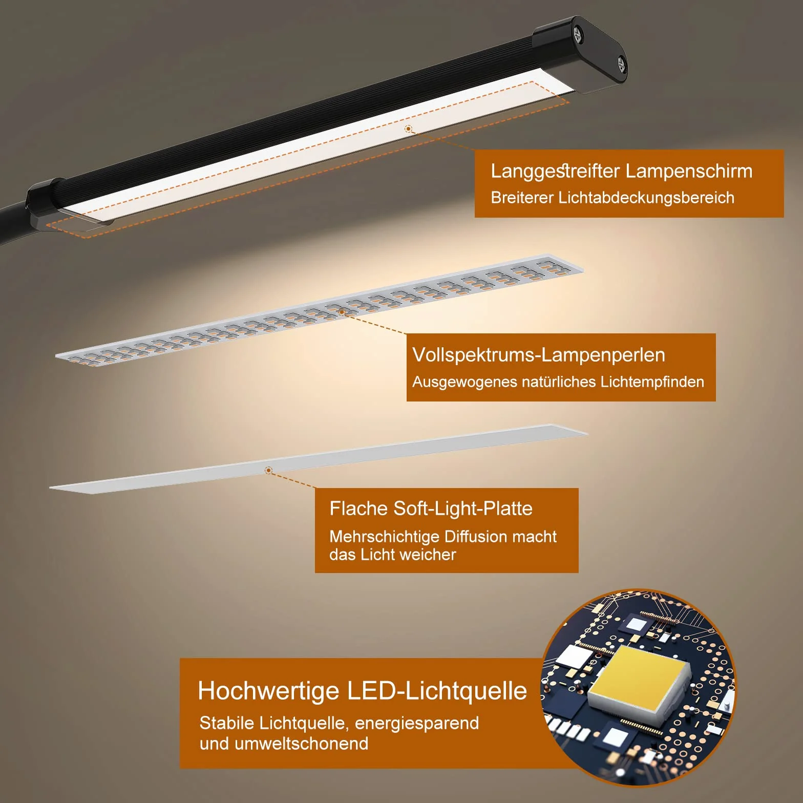 iZELL 77 LED Lampa biurkowa 70 cm z zaciskiem, 3 kolory, 10 poziomów jasności, 360° elastyczna, USB