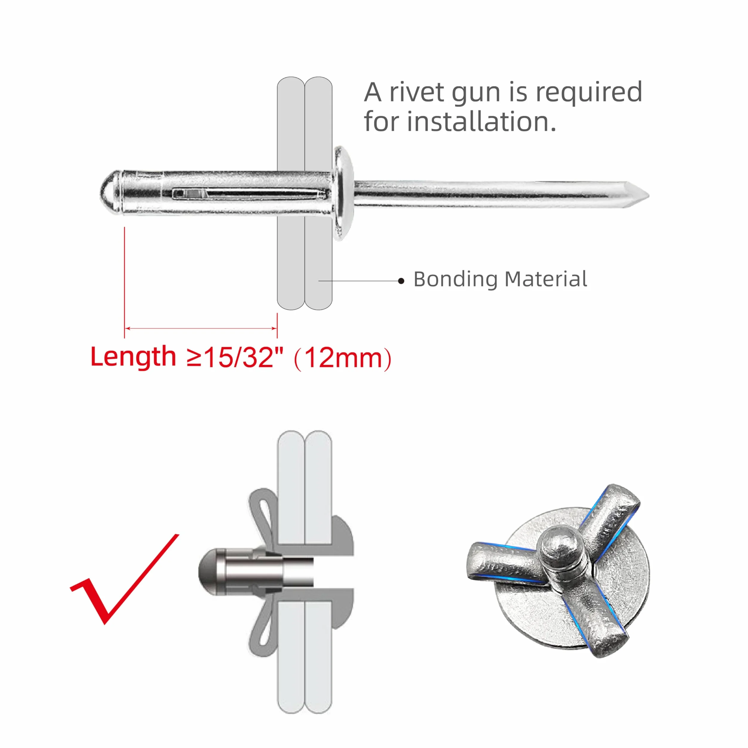Nity aluminiowe z potrójnym rozprężnikiem Zestaw Ø4,8x20x16mm 50 sztuk srebrny