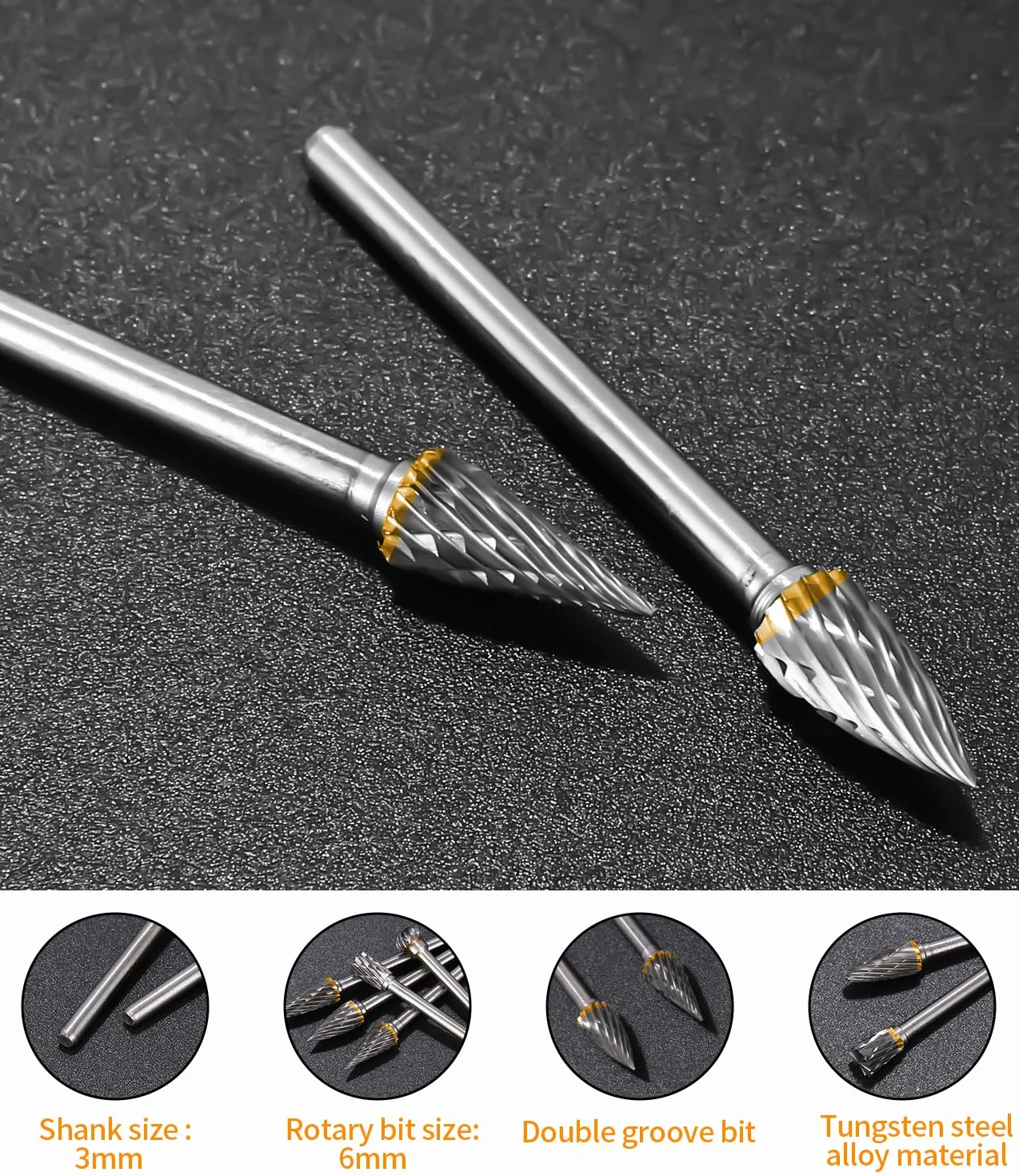 Zestaw frezów z węglików spiekanych kompatybilny z Dremel, 10 elementów drążka 1/8"