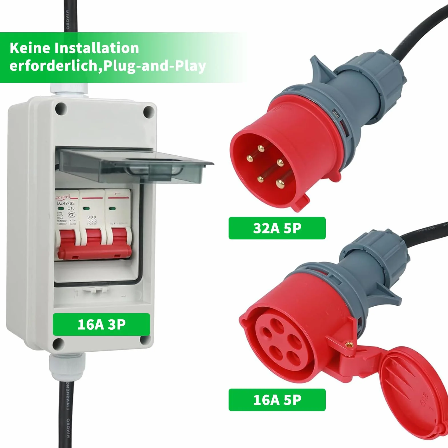 Adapter 32 A na 16 A przedłużacz 1 m kabel przyłączeniowy rozdzielacz prądu