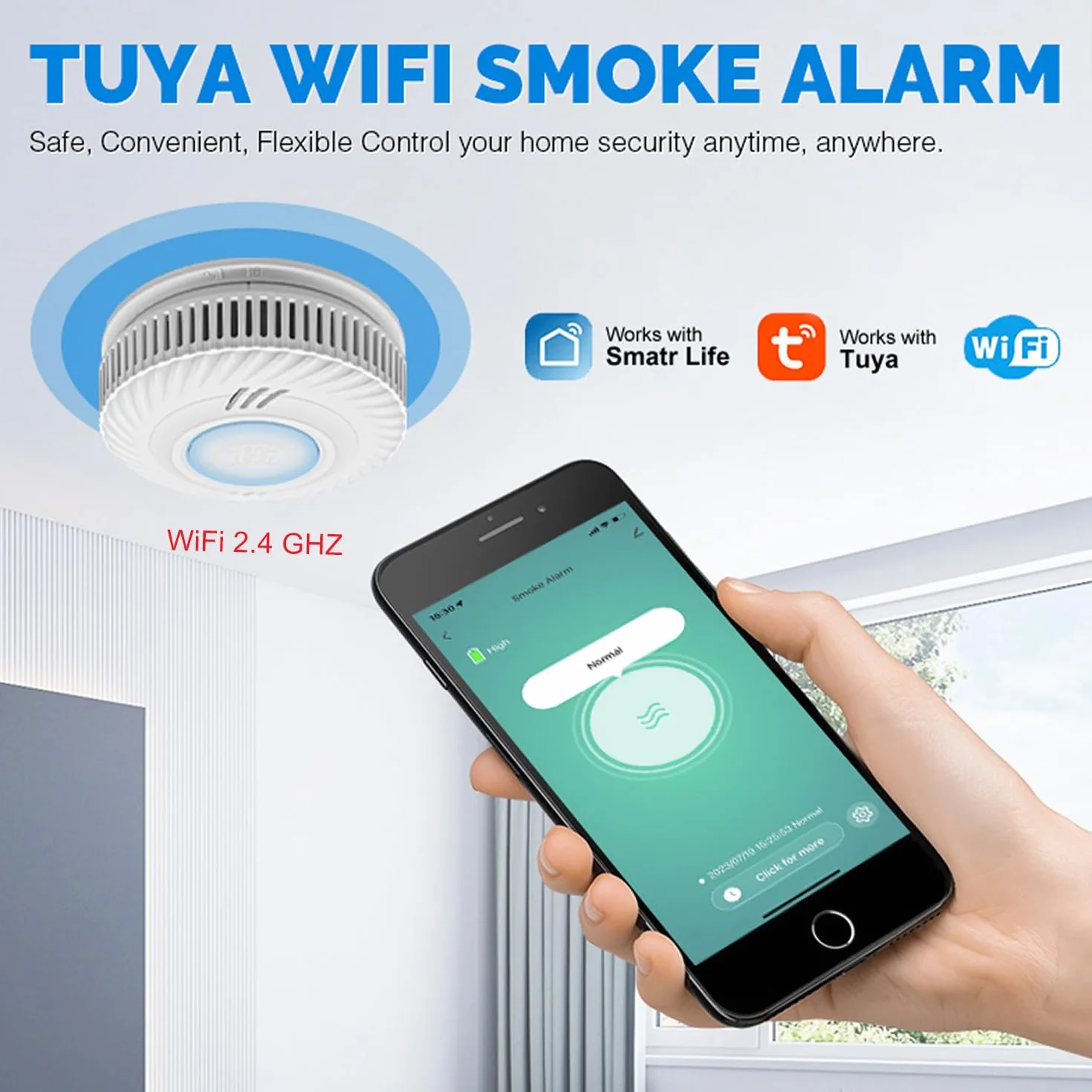 Inteligentna czujka dymu, Wi-Fi czujka dymu z czujnikiem fotoelektrycznym, czujnik pożaru zgodny z EN14604, kompatybilny z aplikacją Tuya/Smart Life, 10 lat baterii 4 szt