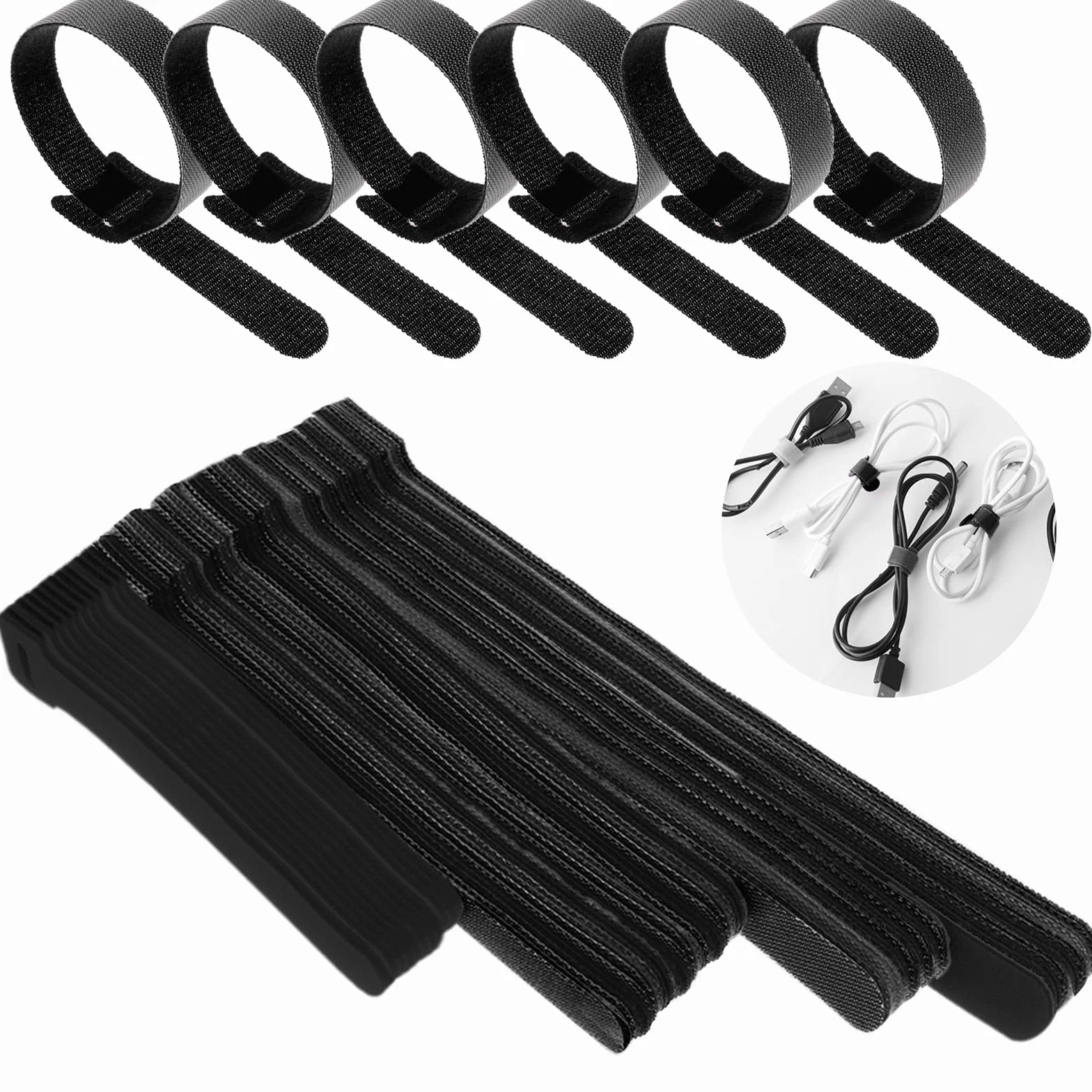 Aster 70 szt. opasek kablowych wielokrotnego użytku nylonowe rzepy 10,5 cm czarne regulowane organizer kabli