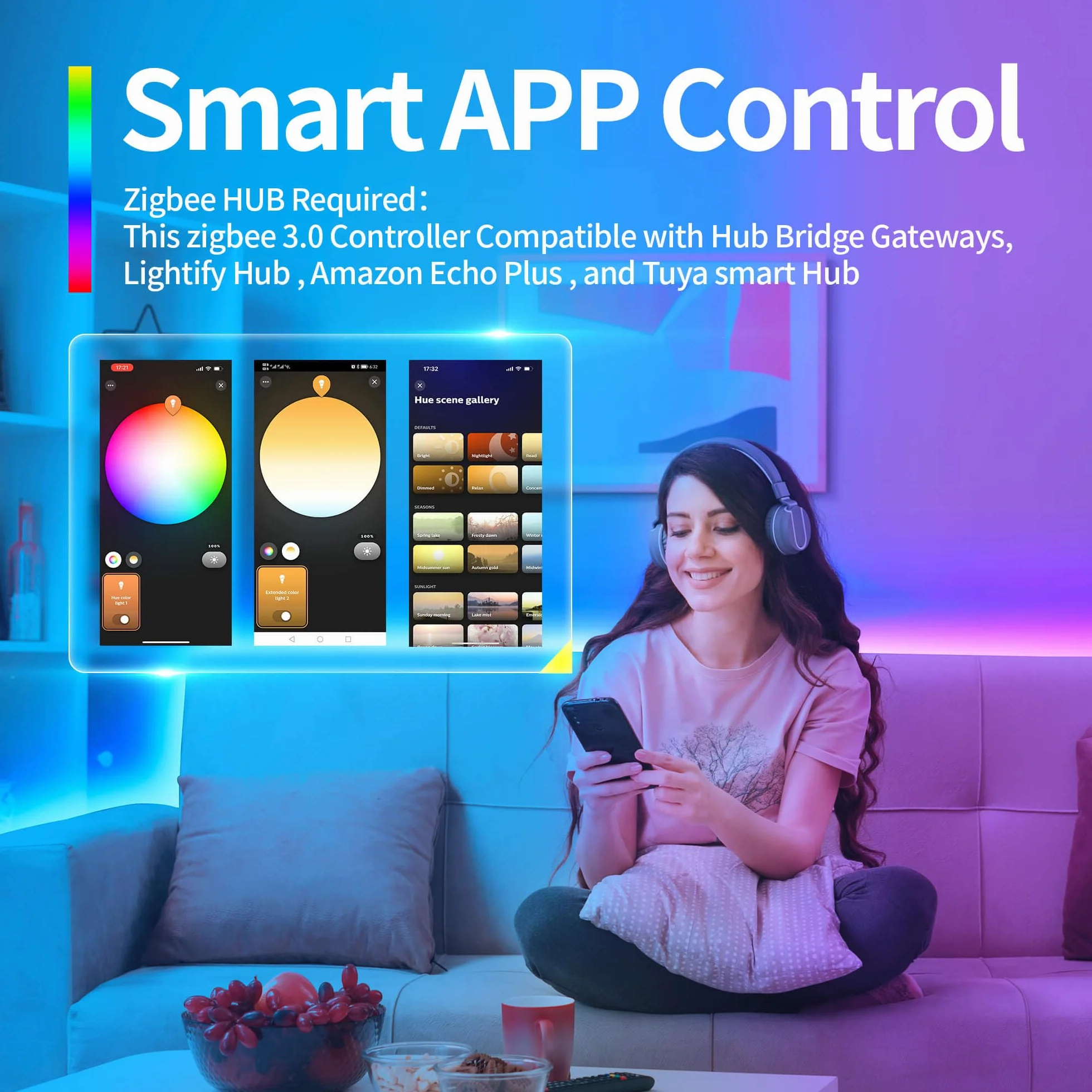 Inteligentny kontroler taśm LED 5 w 1 ZigBee 3.0 Pro RGBCCT RGBW RGB CCT, kompatybilny z TUYA Echo Plus, sterowanie głosem