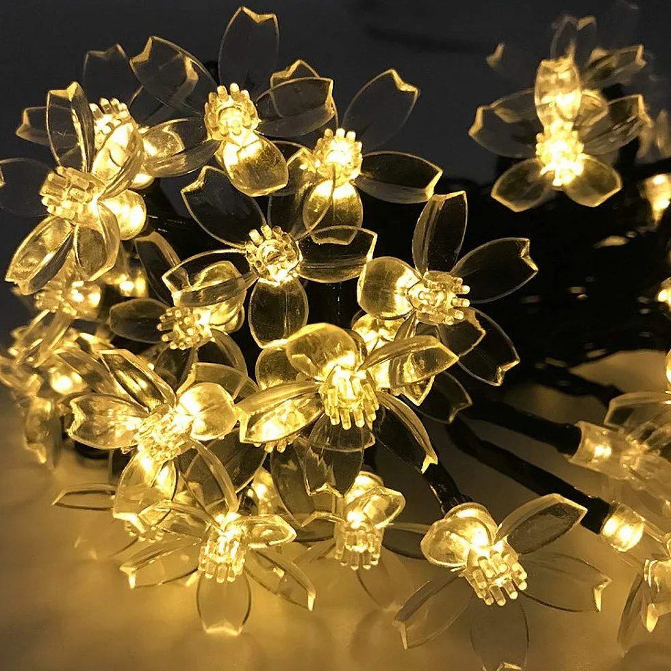 JZK 6,5 m 21 stóp wodoodporne lampki solarne LED w kształcie kwiatów, ciepła biel, lampki zewnętrzne do dekoracji ogrodu, lampki wewnętrzne do dekoracji na wesele, Boże Narodzenie, przyjęcie