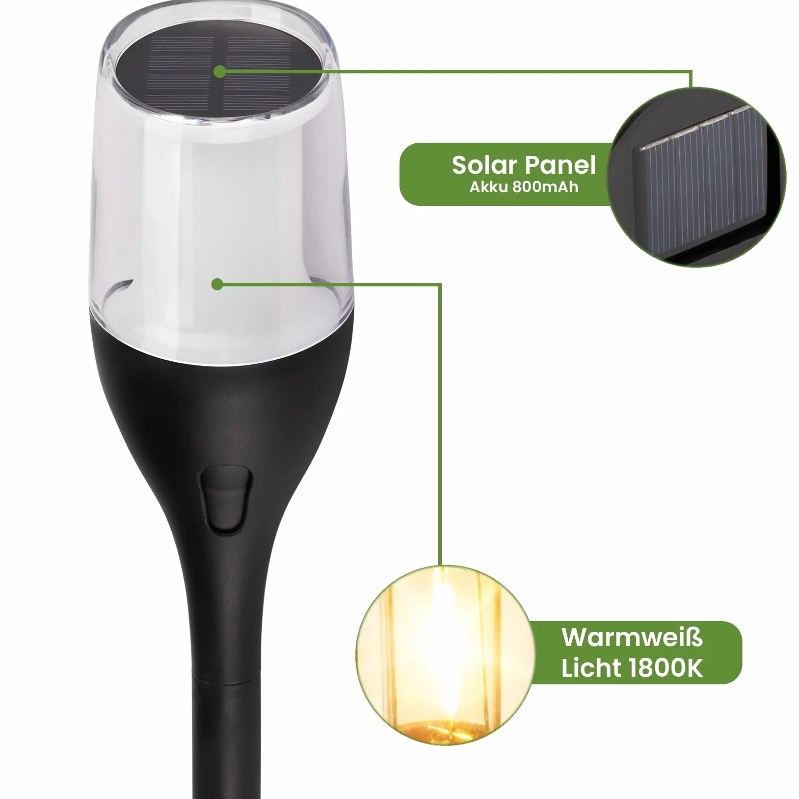 LUMILED Solarna pochodnia ogrodowa zestaw 4 lamp solarnych 64,5 cm IP65 LED migoczący płomień efekt płomienia