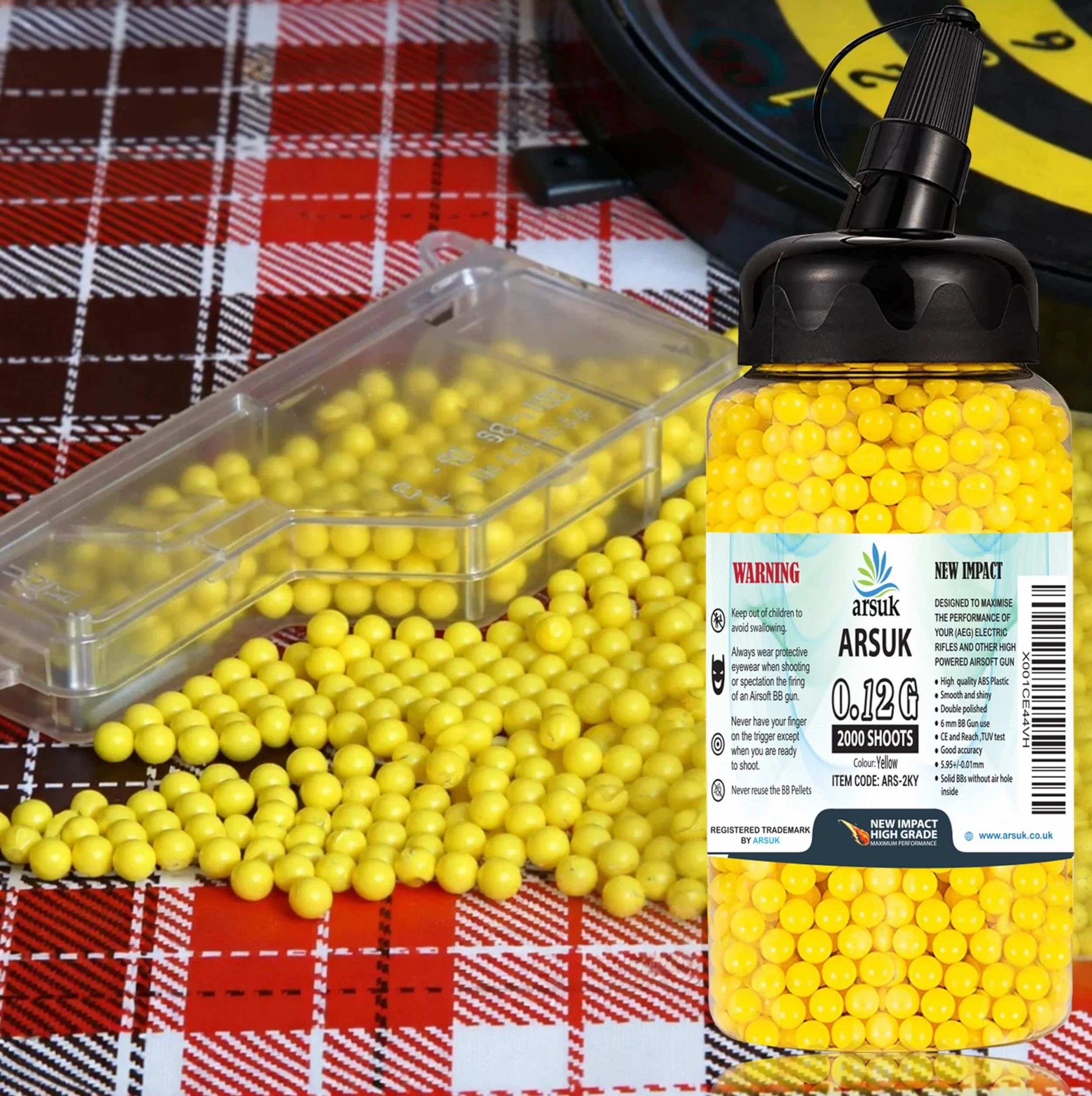 ARSUK Softair BB Pellets 6 mm BB's 0.20g Hoog Cijfer en Zacht Gepolijst Plastic Paintballen Inhoud 1000, 2000,5000,10000 Rondes (Żółty: 2000 trafień)