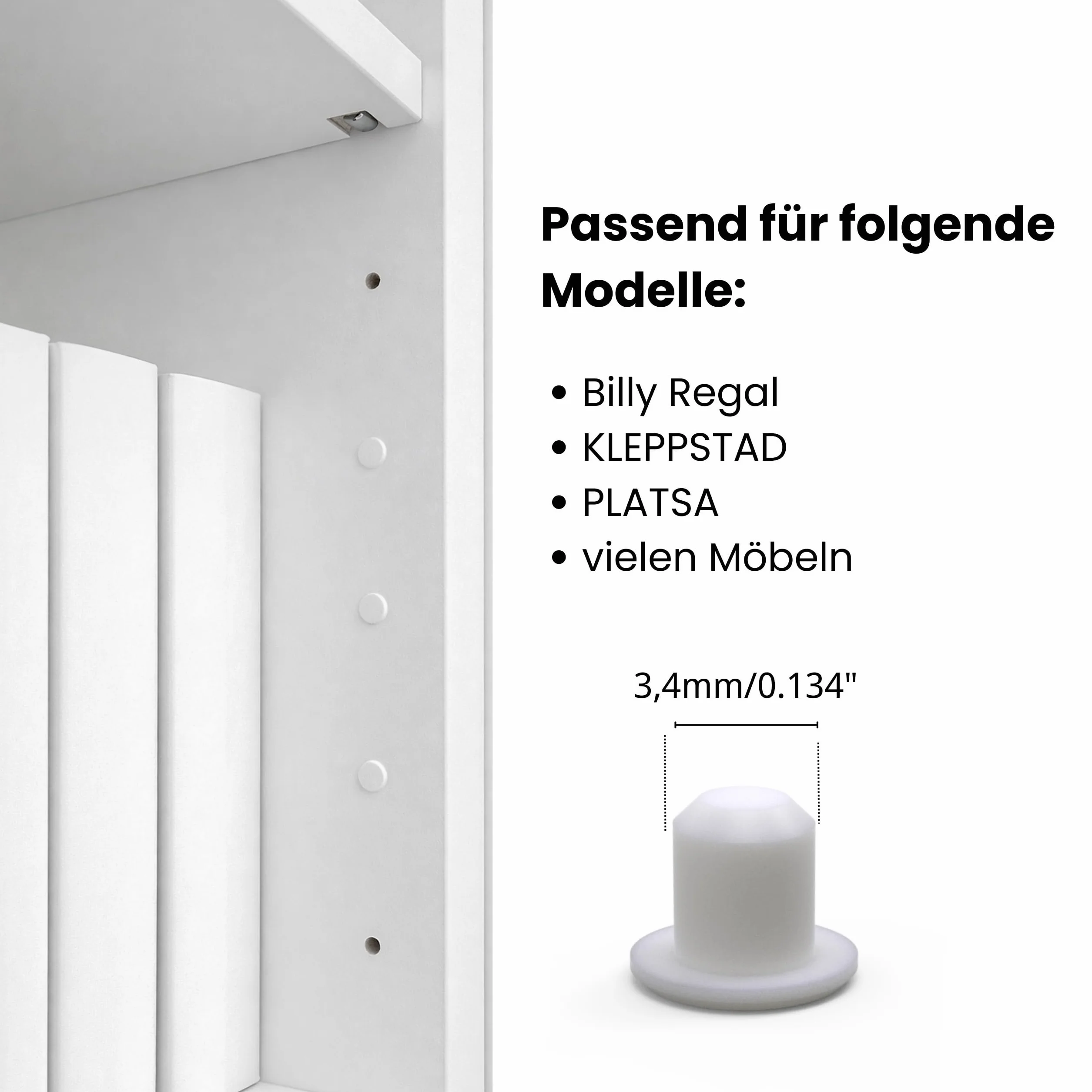 Sintrix Fab Zestaw Zaślepek Biały Ø 3,4 mm do IKEA Platsa KLEPPSTAD Billy 220 sztuk