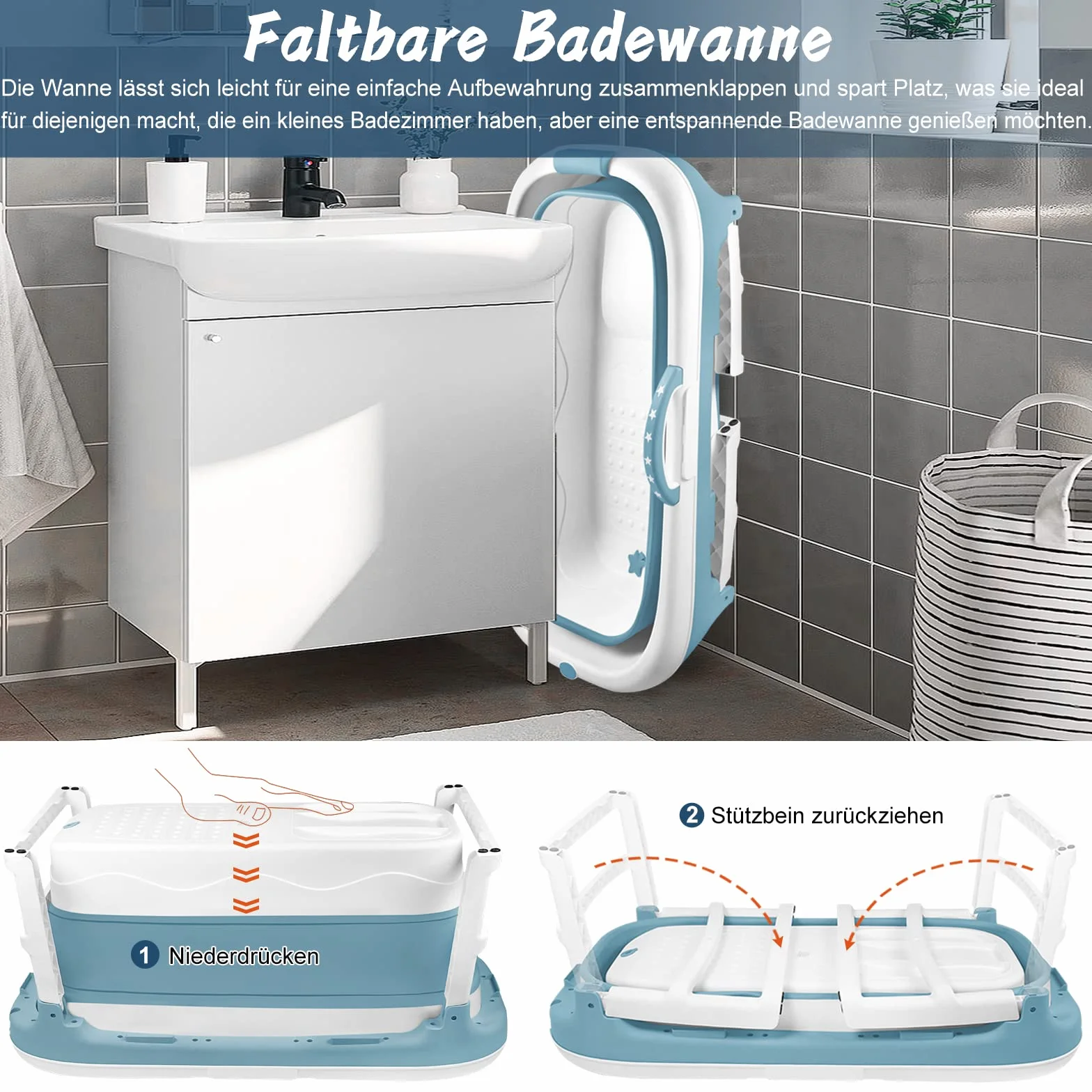 Aufun Składana wanna XL 112x62x52 cm z pokrywą rolkami masażu