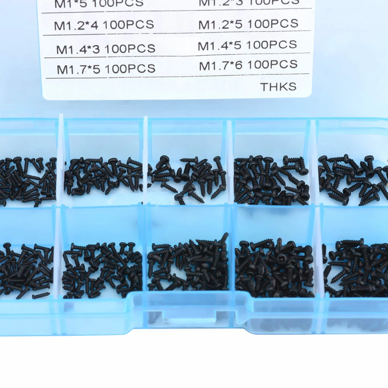 1000-Piece Metric Self-Tapping Screws Assortment Kit M1 M1.2 M1.4 M1.7 Cross Head Screw Set Plastic Storage Container